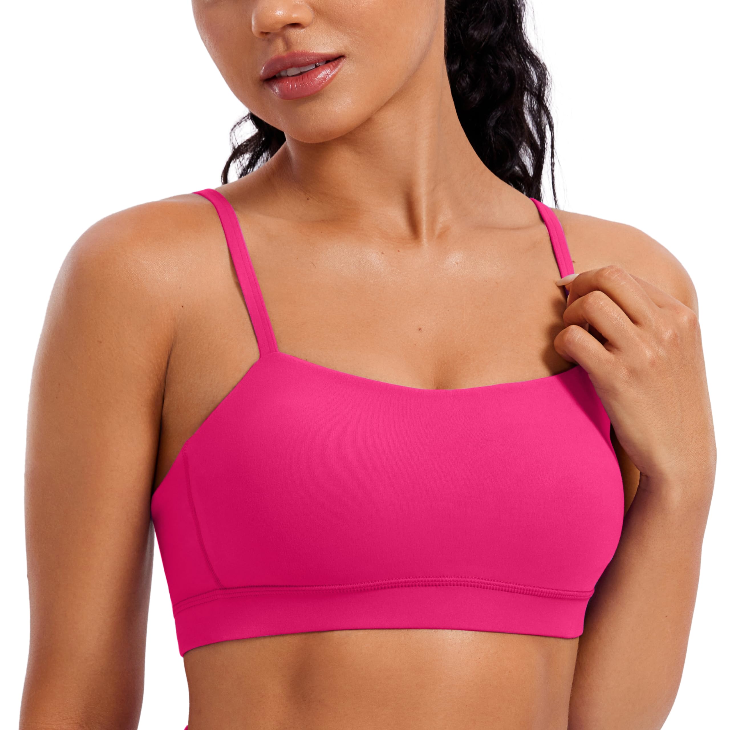CRZ YOGA Butterluxe Womens Adjustable Spaghetti Thin Strap Sports Bra - Padded Wireless Square Neck Workout Yoga Clothes