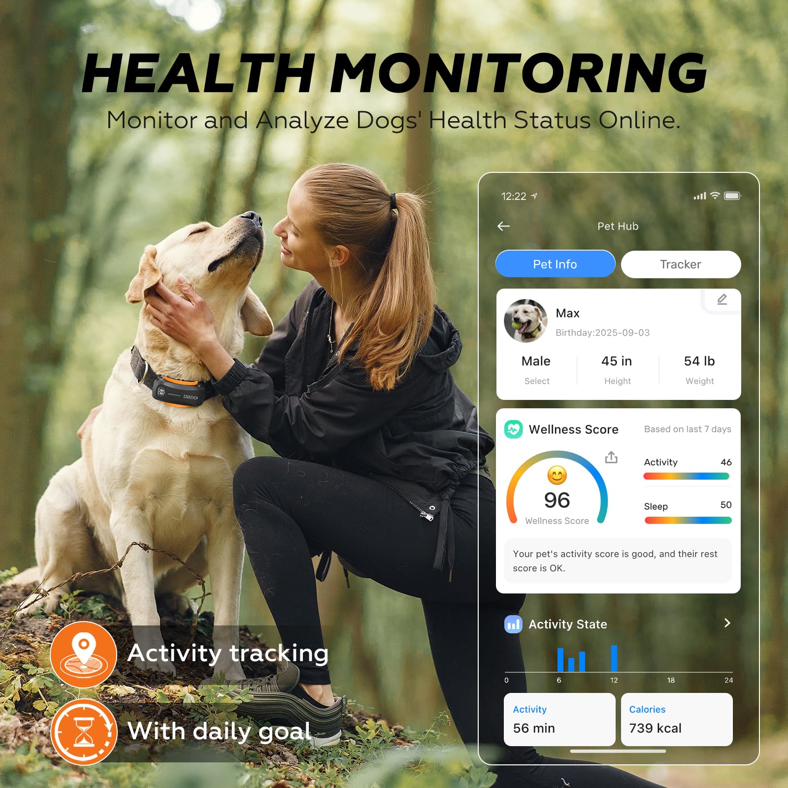Dog GPS Tracker, Smart Waterproof Tracker with Real-Time Location, Escape Alerts, Activity Monitor, iOS & Android Compatible, for Dogs 40 lbs+ (Black) - image 7