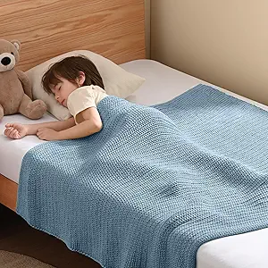 Guohaoi Knitted Weighted Blanket Kids (Haze Blue 50"x60" 5lbs) No Beads Cooling Heavy Blanket, Home Decor Breathable Chunky Knit Throw Blanket for All-Season Use