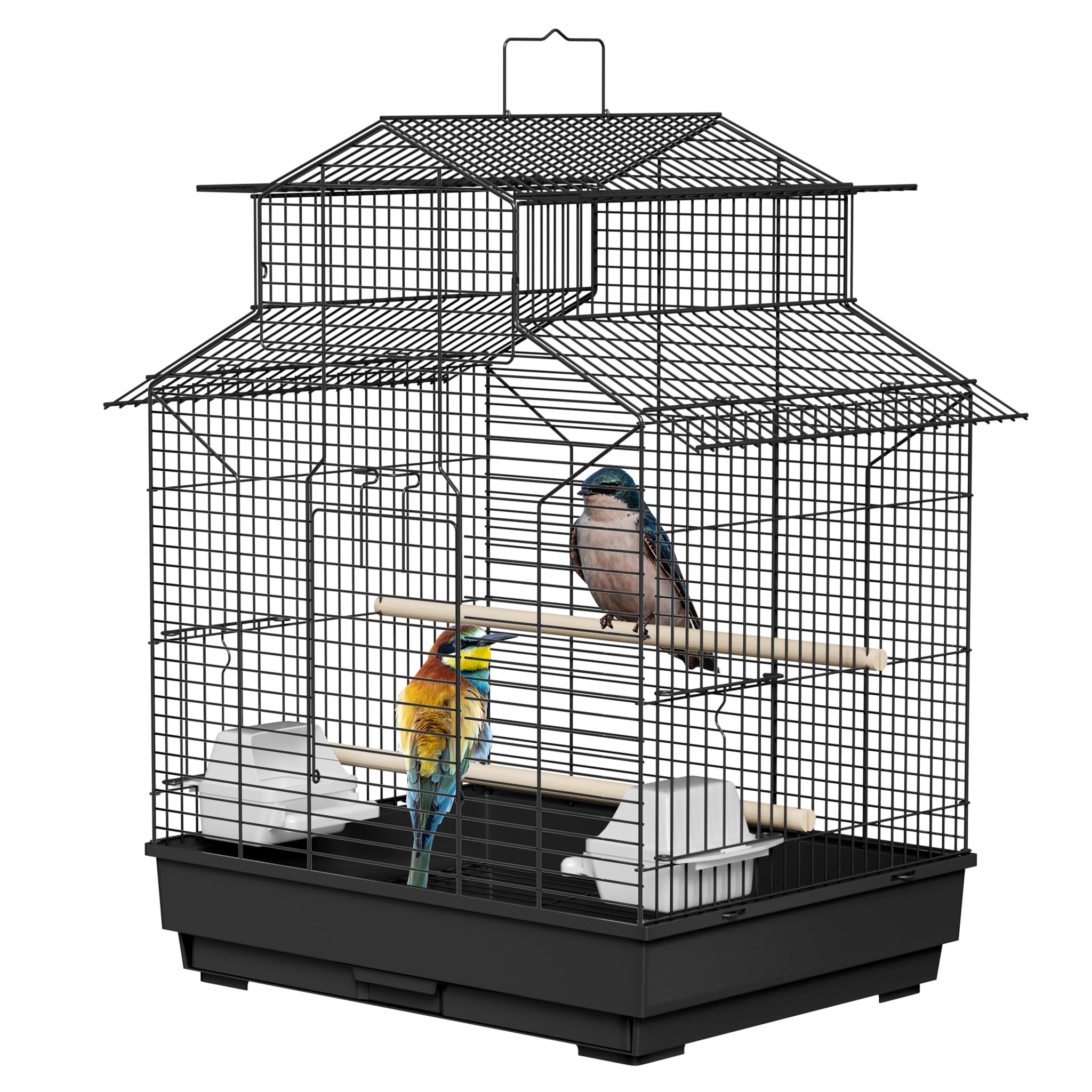 UISEBRT Vogelkfig Mit Offenem Dach Holzstangen & Futternpfe - Groe  Vogelvoliere Fr Wellensittiche & Kanarienvgel (40x40x72cm)