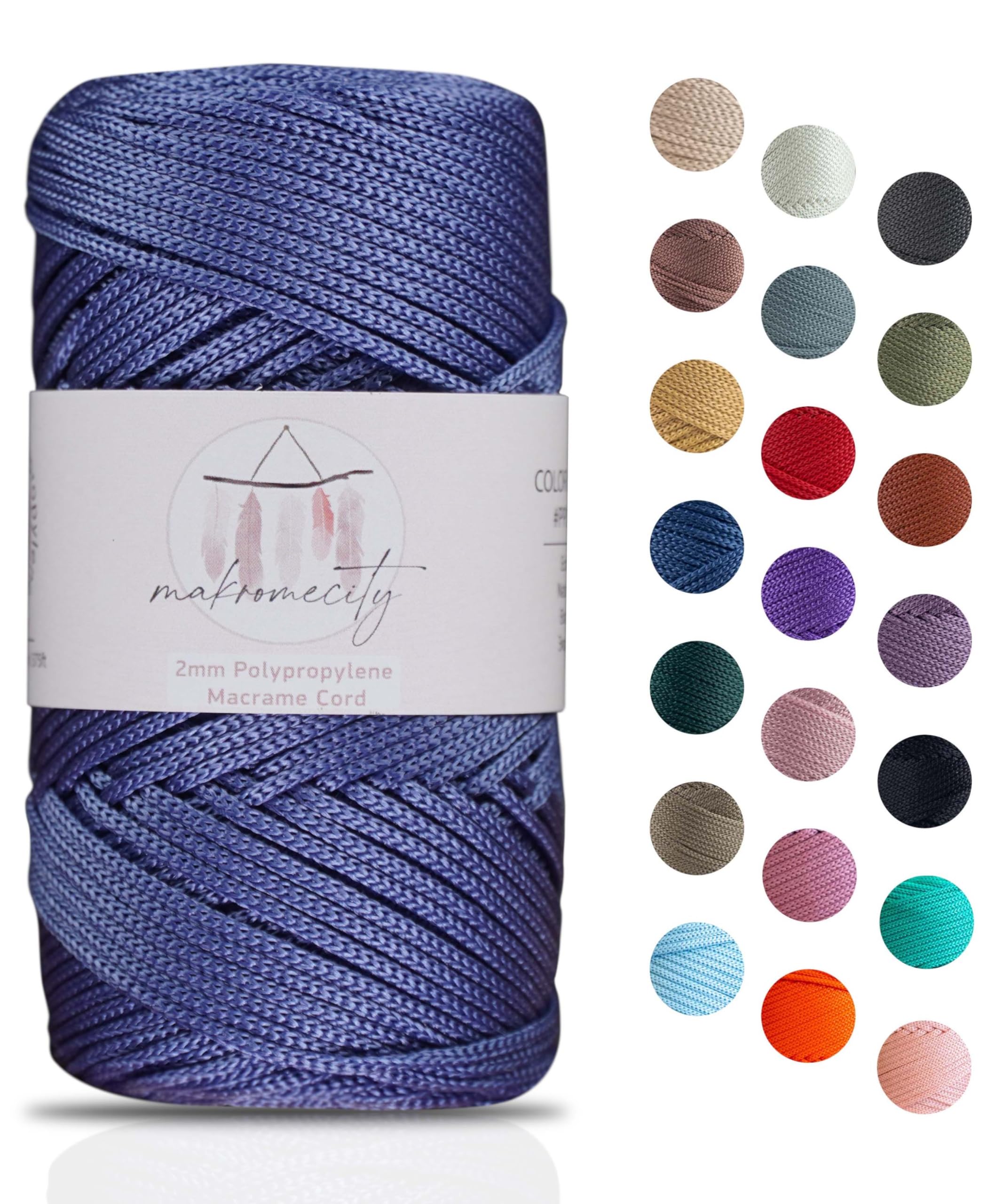 Makromecity, Polyester Macrame Cord 2mm x 125 Yards (375 feet) 2mm Polypropylene Macrame Cord Crochet Macrame Bag Cord Crafts for Wall Hangings, Bags, Underplate, Rug (1, Denim Blue)