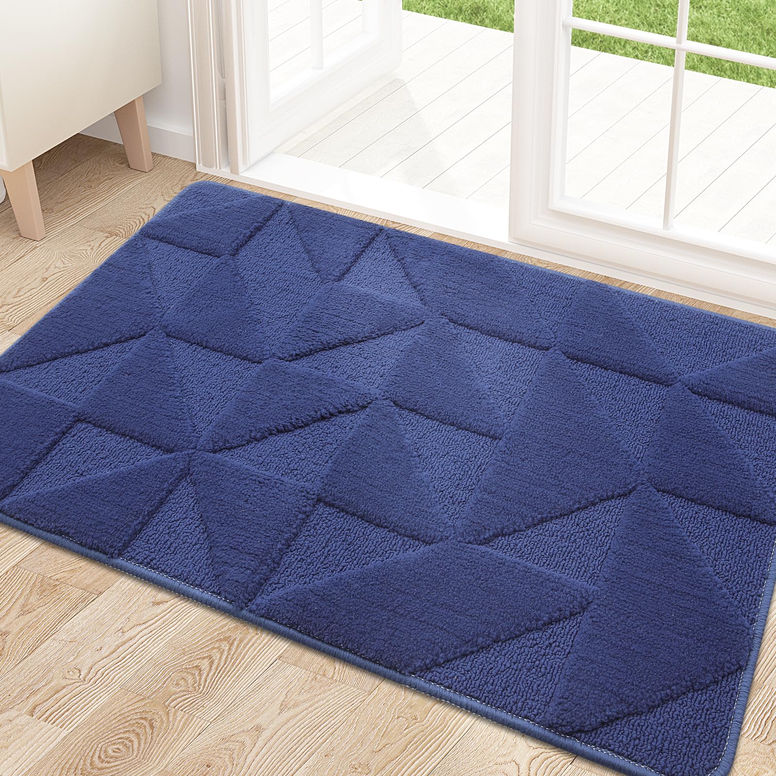 OLANLY Door Mats Indoor, Non-Slip, Absorbent, Dirt Resist, Entrance Washable Mat, Low-Profile Inside Entry Doormat for Entryway (30x17 inches, Navy)