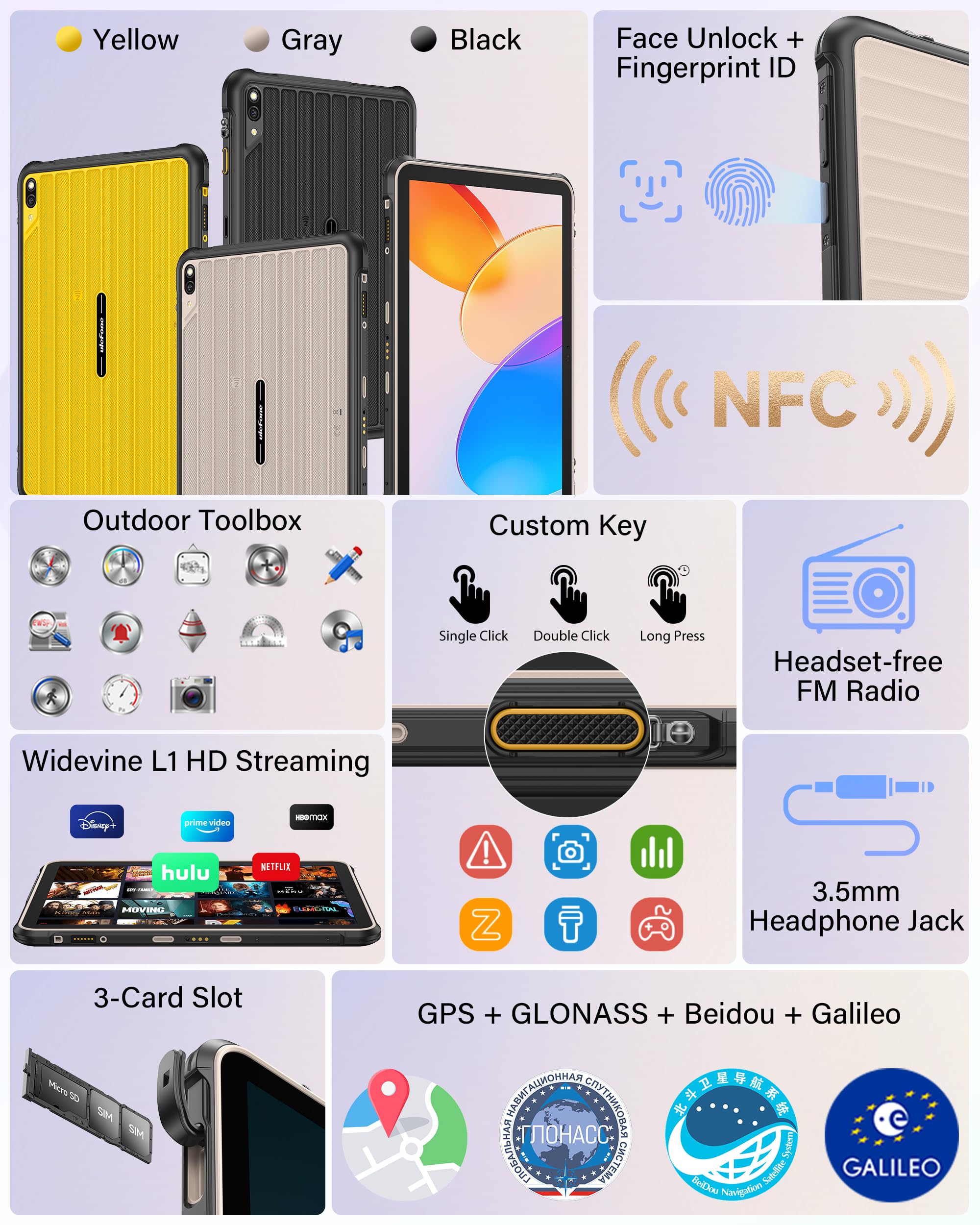 Ulefone RugKing Pad 2 Pro Tablet Rugerizada Android 16, 10200mAh, 10.1” Pulgadas 600 nits, 16GB+256GB IP69K Rugged, 4G LTE eSIM, 48MP Cámara IP68K Antigolpes, Lámpara, Dual SIM/OTG/NFC/GPS/Naranja — view 9