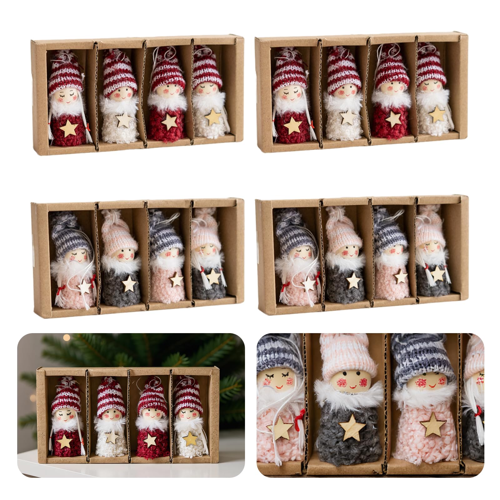 8Pcs Santa Doll Xmas Ornament Vintage Angel Christmas Tree Hanging Decor (BE)