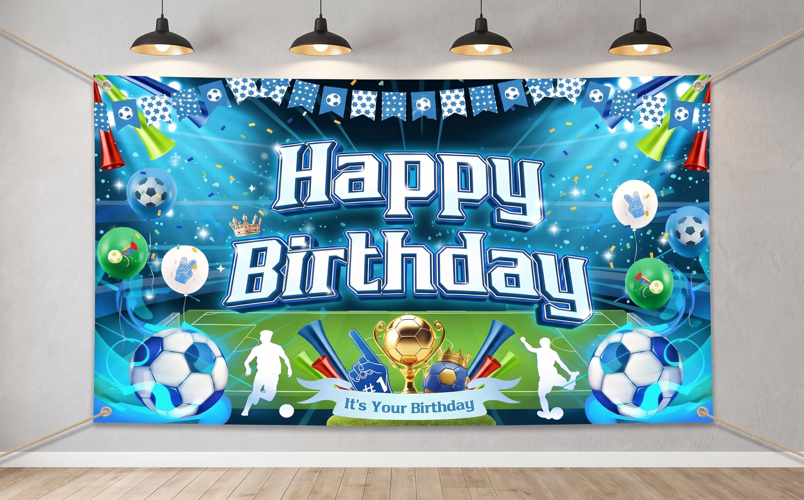 Football Birthday Banner,Blue Birthday Backdrop,Sports Party Decor