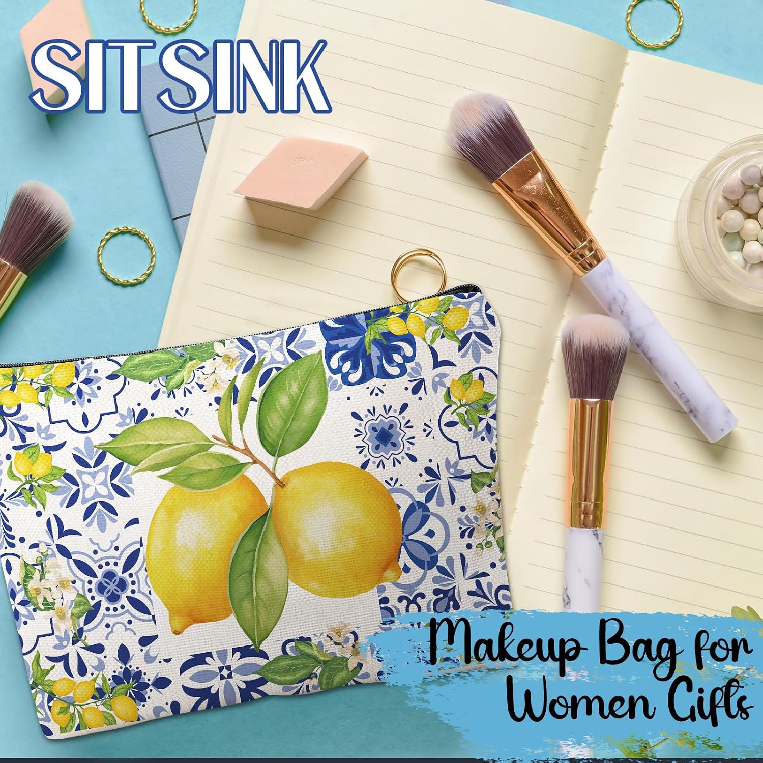 Sitsink Amalfi Coast Souvenir Makeup Bags - Italy Travel Gifts Lemon Themed Party Gifts Accessories Amalfi Coast Boho Cosmetic Bags for Women Bachelorette Besties Bridesmaid image 2