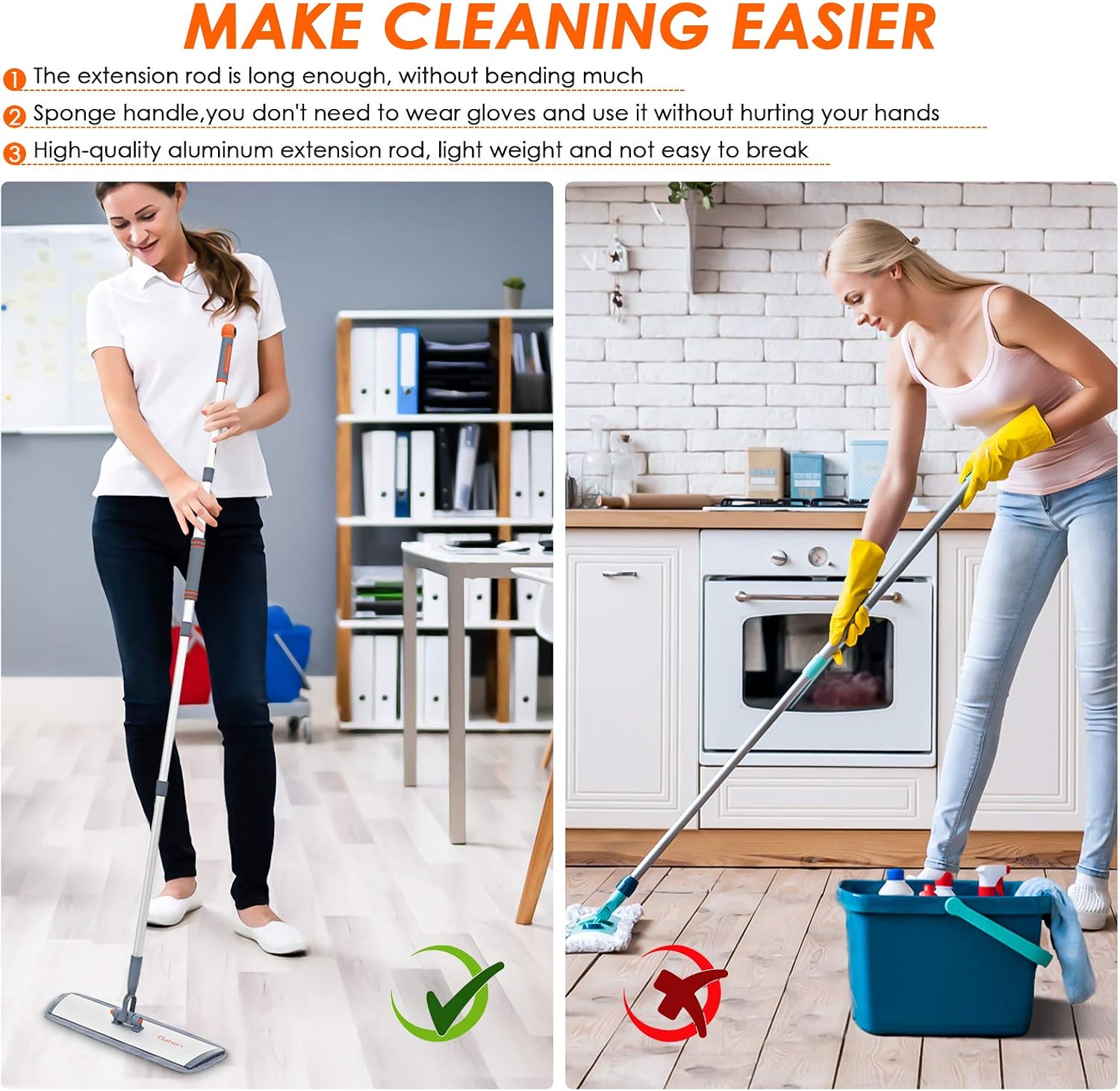 Microfiber Mop Floor Cleaning System,Baban 60" Hardwood Floor Mop with Long Handle and Cleaning Brush, Wood Floor mop with 6 Washable Mop Cloth for Wet and Dry Use