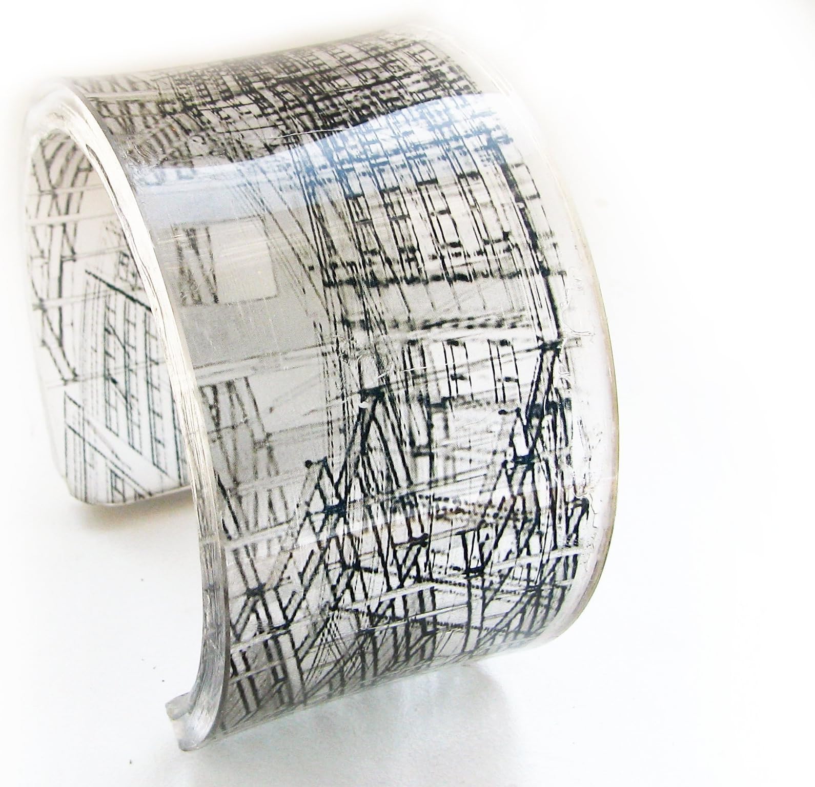1 bold resin acrylic handmade plexiglass epoxy plastic bracelet cuff with blueprint apartments graphic