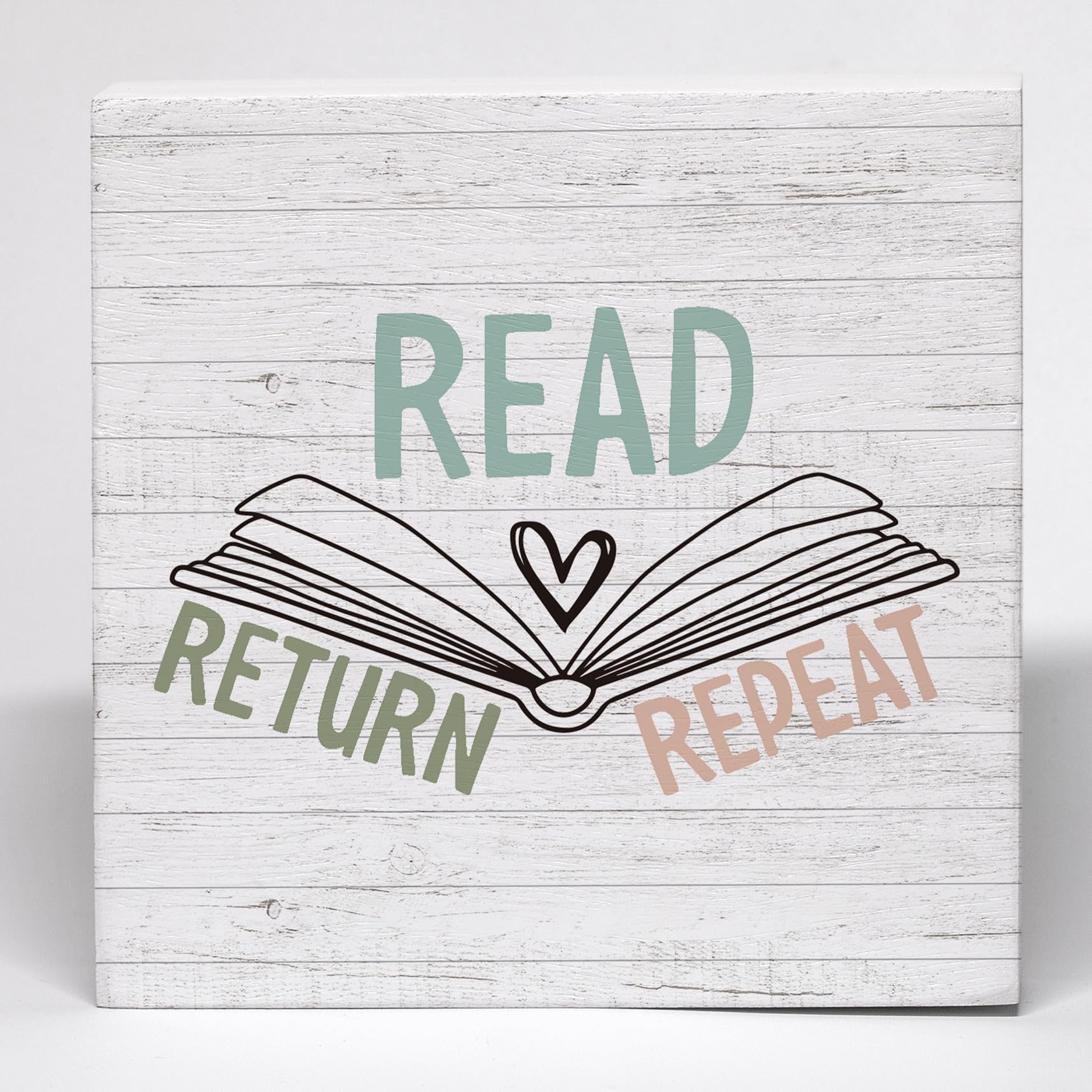 Reading Corner Decor Wood Box Sign, Reading Nook Library Desk Decor, Book Reading Lovers Gifts, Read Return Repeat Wooden Box Block Sign for Home School Classroom Library Shelf Decor 5 * 5 in
