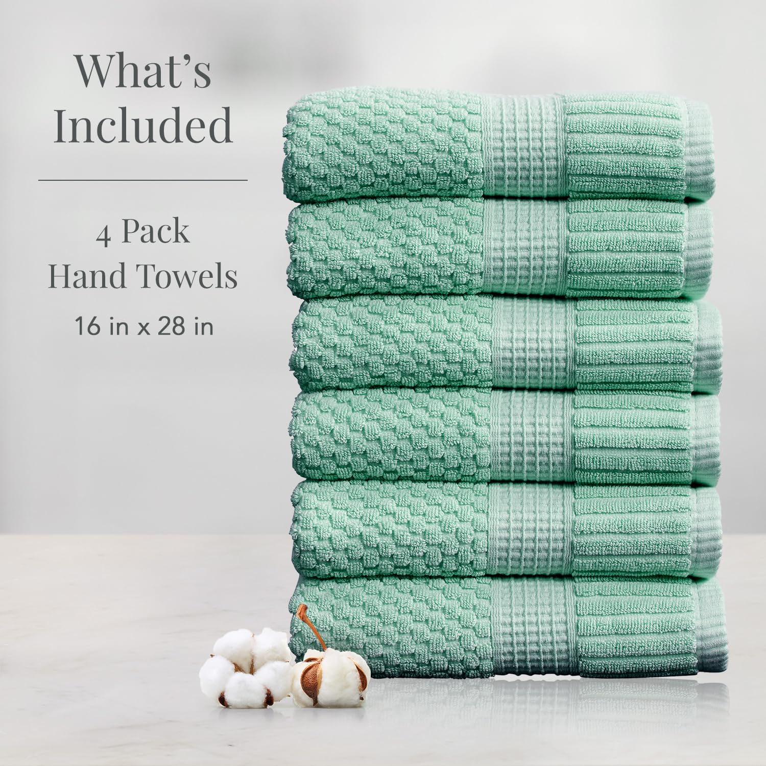 NY Loft Trinity Collection Set de 6 toallas de mano, 100 % algodón, con textura y resistentes, muy suaves y absorbentes, de secado rápido, 40,6 cm x 71,1 cm, verde wasabi