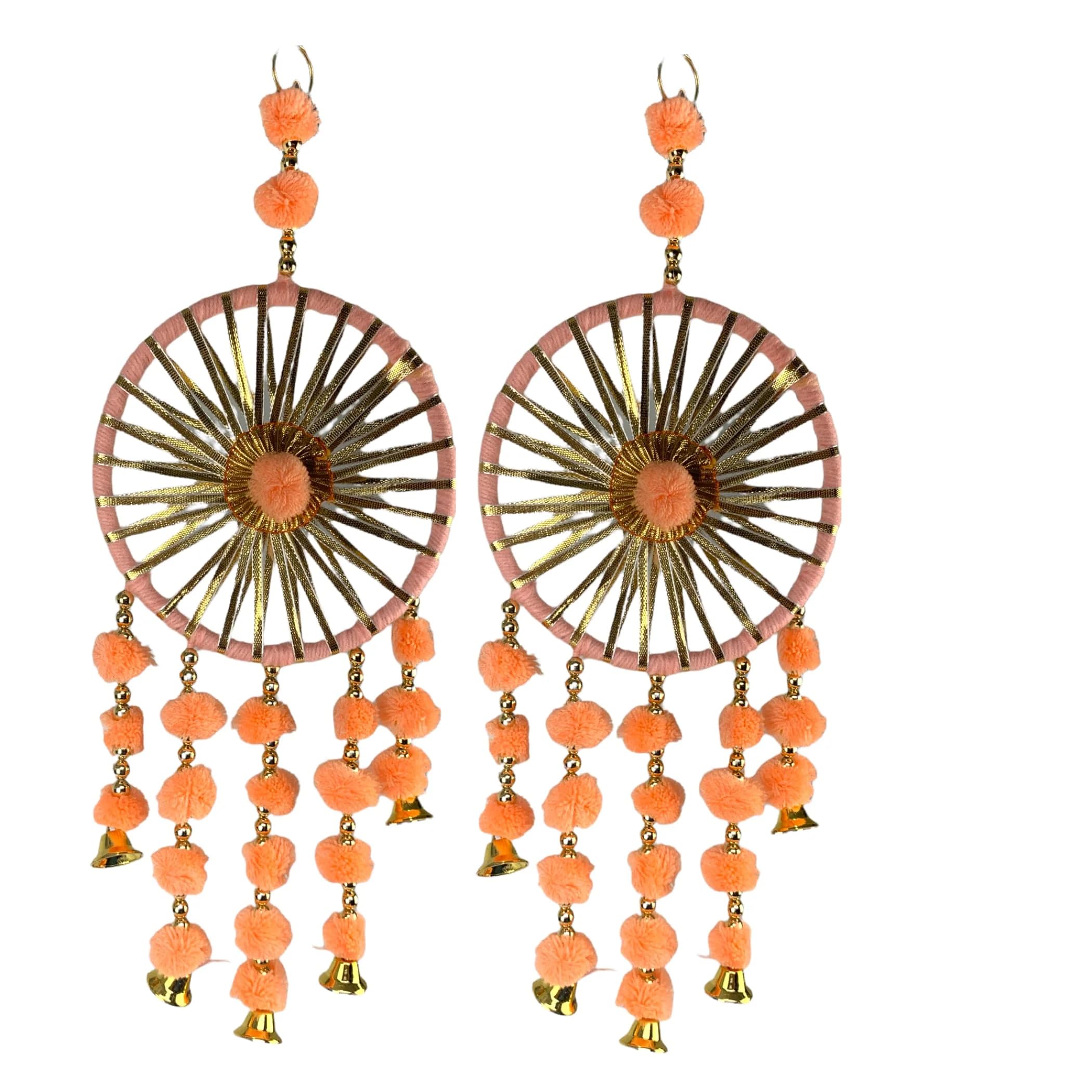 LOVENSPIRE Ring Wall Hanging Woollen Stuffed Rajasthani Traditional Handicraft Set of 2 Wall Art Hanging Wind Chime Decorative Showpiece Diwali Gift Latkan for Home Office Decor
