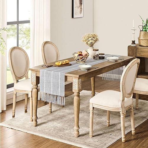 Miniatura 3 de ZeeMart Camino de mesa de granja, caminos de mesa rústicos de 72 pulgadas de largo, camino de mesa bohemio de lino, camino de mesa trenzado a rayas