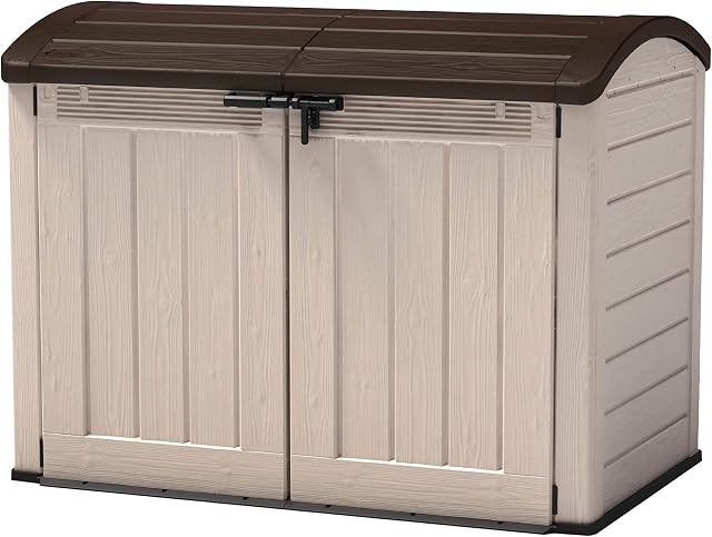 Keter Store-It Out Ultra Outdoor Garden Storage, Bike Shed, Bin Store and More, Beige and Brown, 177 x 113 x 134 cm