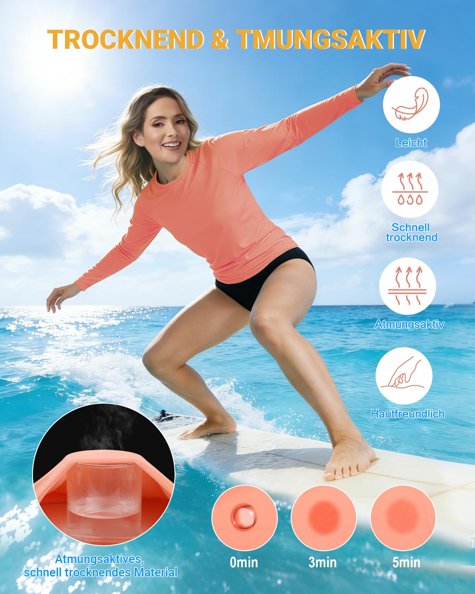 MEETYOO Maillot UV UPF 50+ pour Femme, Respirant, Doux pour la Peau, séchage Rapide, avec Coutures renforcées, idéal pour Le Surf, l'aviron et Le Fitness