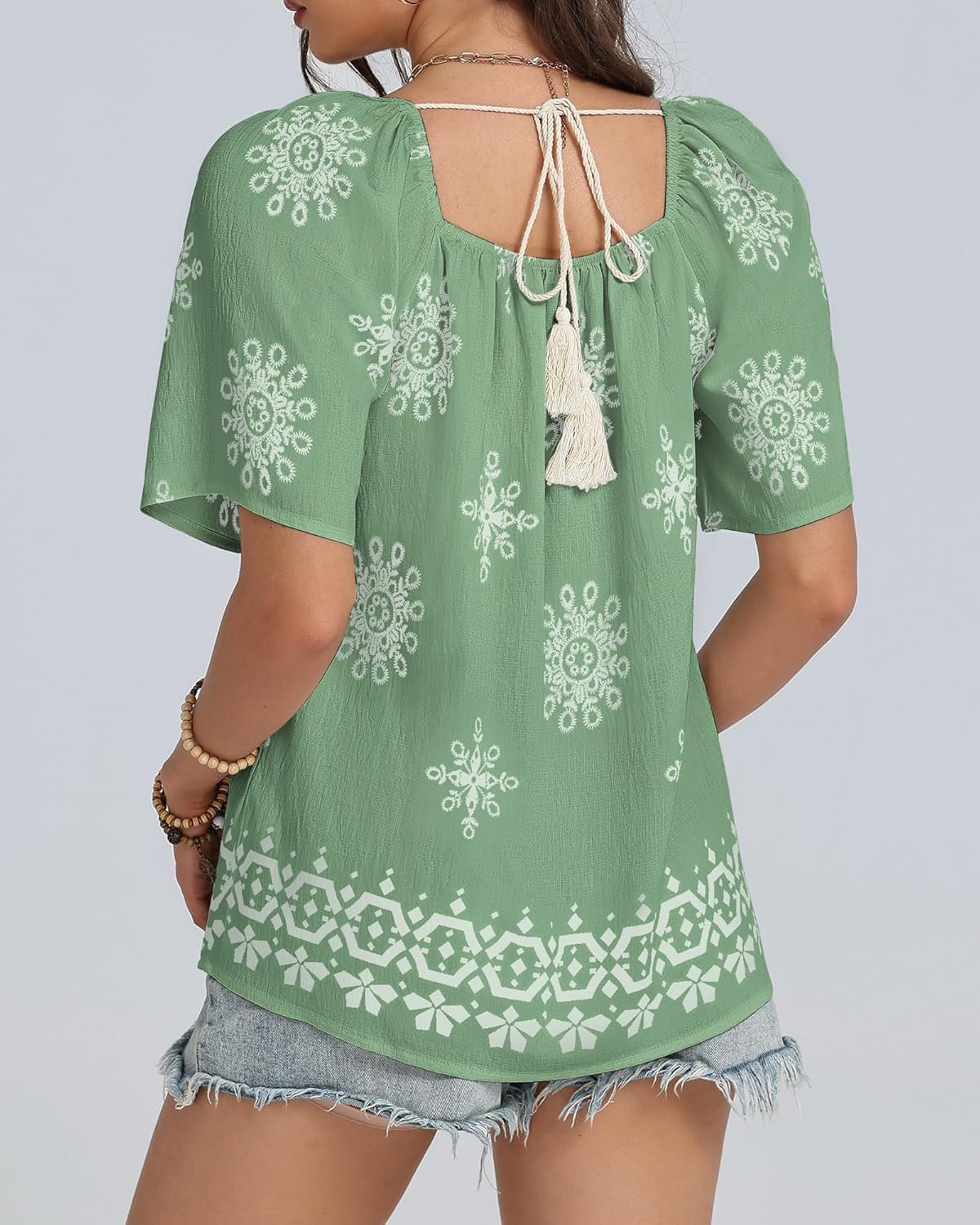 Womens Summer Boho Tops Floral Print Square Neck Loose Fit Blouses Tunic Casual Beach Vacation Shirts - Image 2