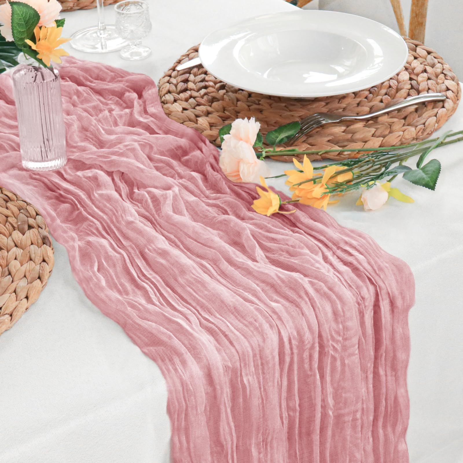 Sevenpers 6 Pack Cheesecloth Table Runner Pink