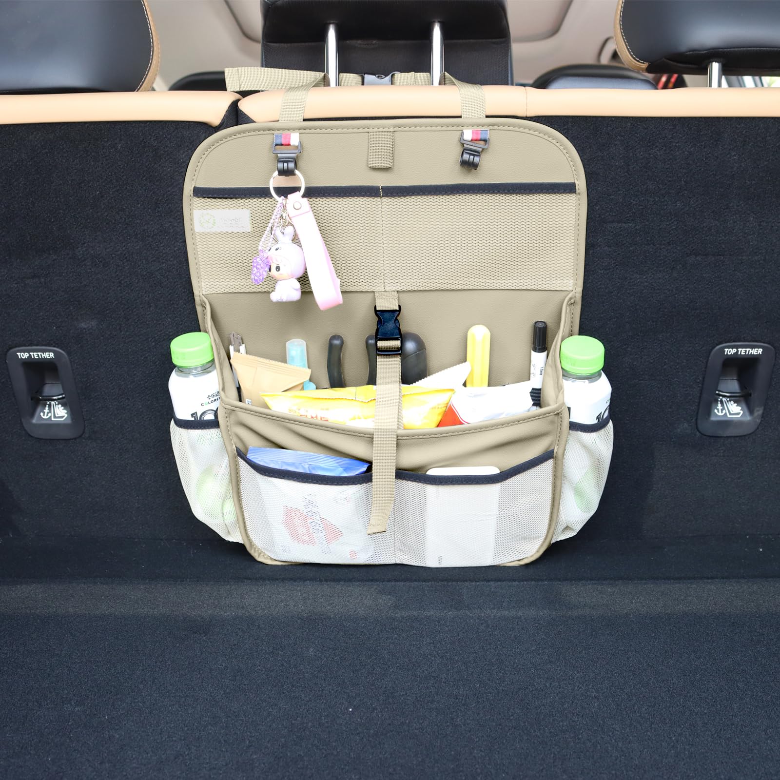 Hanging Car Trunk Organizer and Storage Premium Faux Leather Large Capacity Storage Accessories Backseat Car Organizer for SUV