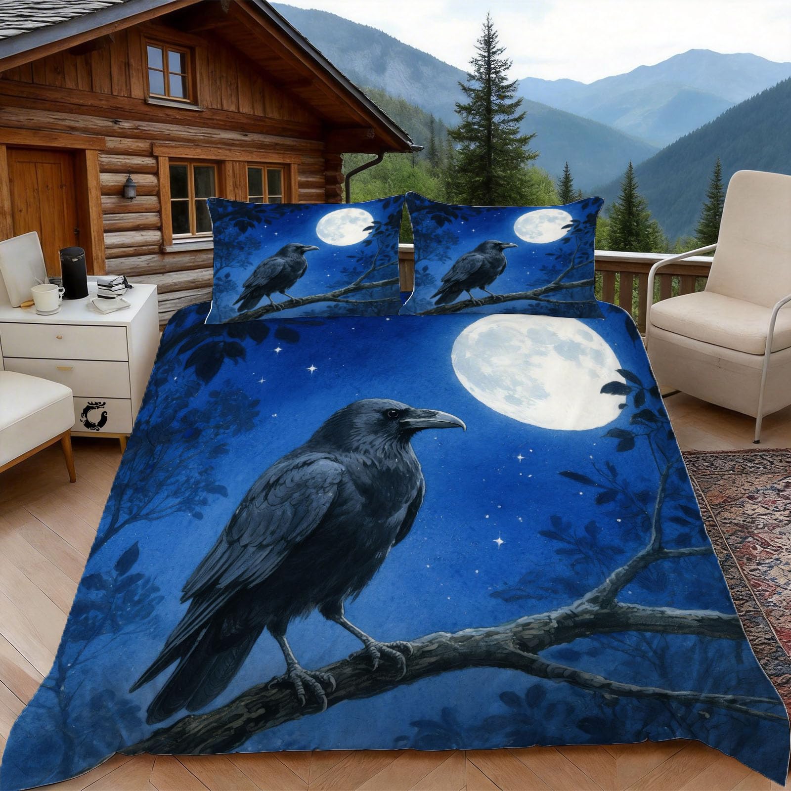 Housse de couette 220x240 corbeau avec fermeture éclair pour un lit infroissable