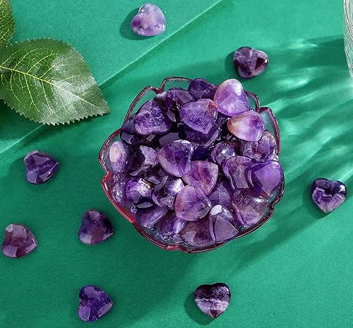Miniatura 3 de 10 piezas de cristales de corazón gruesos de 0.8 x 0.8 pulgadas de grosor, amatista, cristal curativo natural, corazones pulidos, piedras talladas,