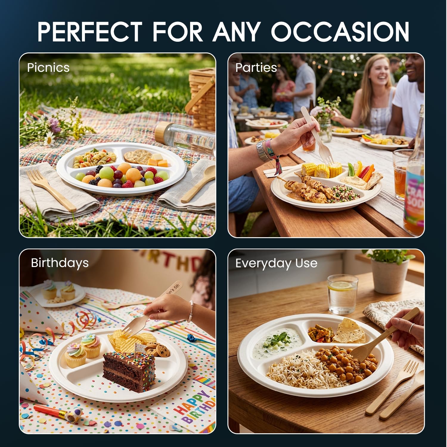 Bonkaso Bagasse Plates - Eco-Friendly Meal Trays -7