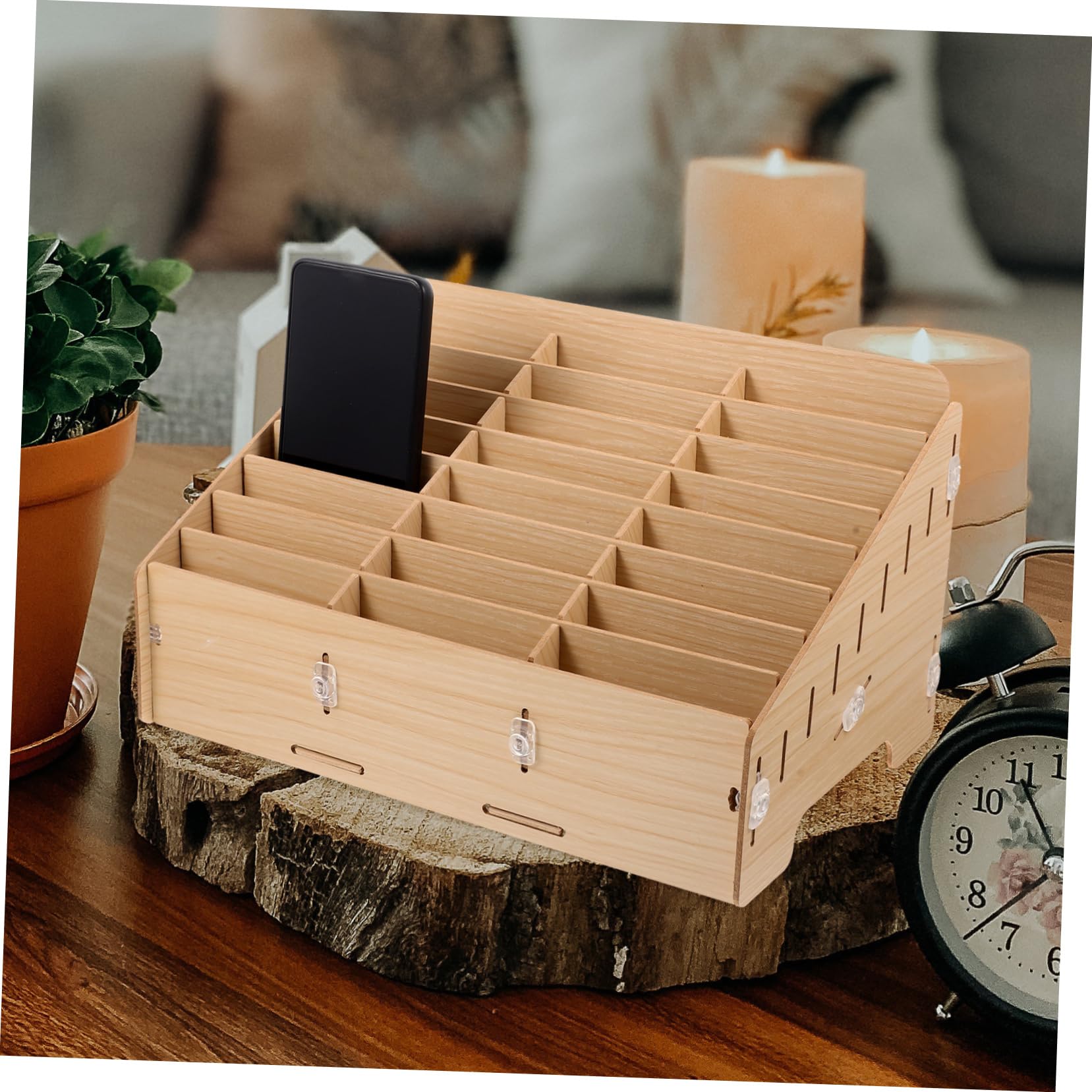 PRETYZOOM Holz Schreibtisch Organizer mit 24 Fächern für Handy und Stifte