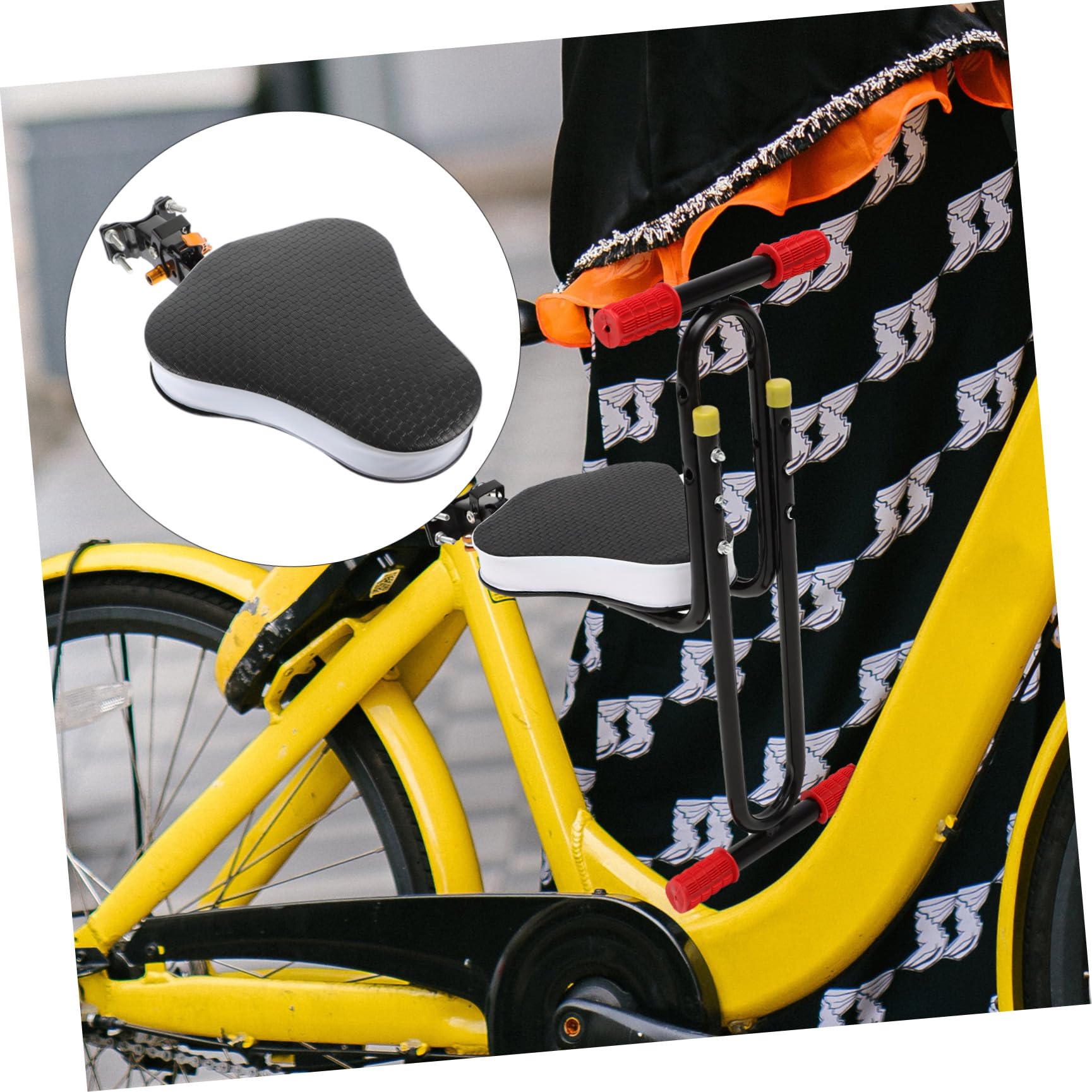 Tofficu Seggiolino Bici Anteriore Bambini Pieghevole Nero in Acciaio | Cuscino Traspirante, Supporto Posteriore Ispessito, per Bicicletta Elettrica e Uso
