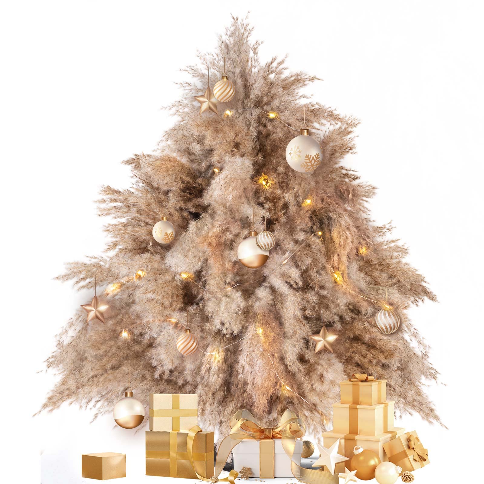 HUMINBO Pampas Grass Christmas Tree 2.3-FT Mini Tabletop Christmas Trees Small Table Top Xmas Tree Decorations Indoor Arbol De Navidad Pequeño