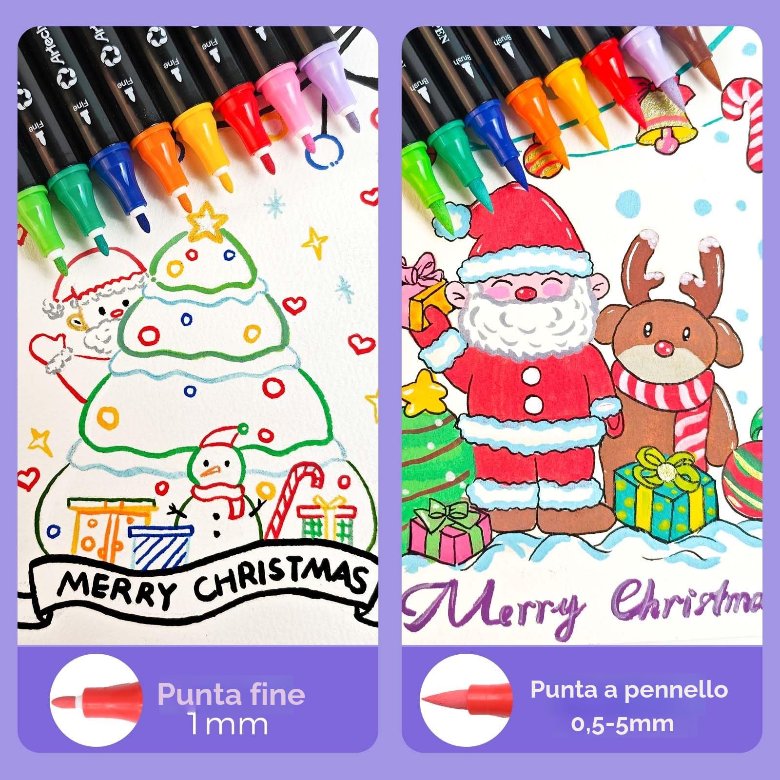 Artecho Pennarelli Acrilici Doppia Punta 24 Colori, Acrylic Marker con Pennello e Punta Fine, Ideali per Sassi, Legno,Tessuti, Tela, Carta, Vetro, Ceramica