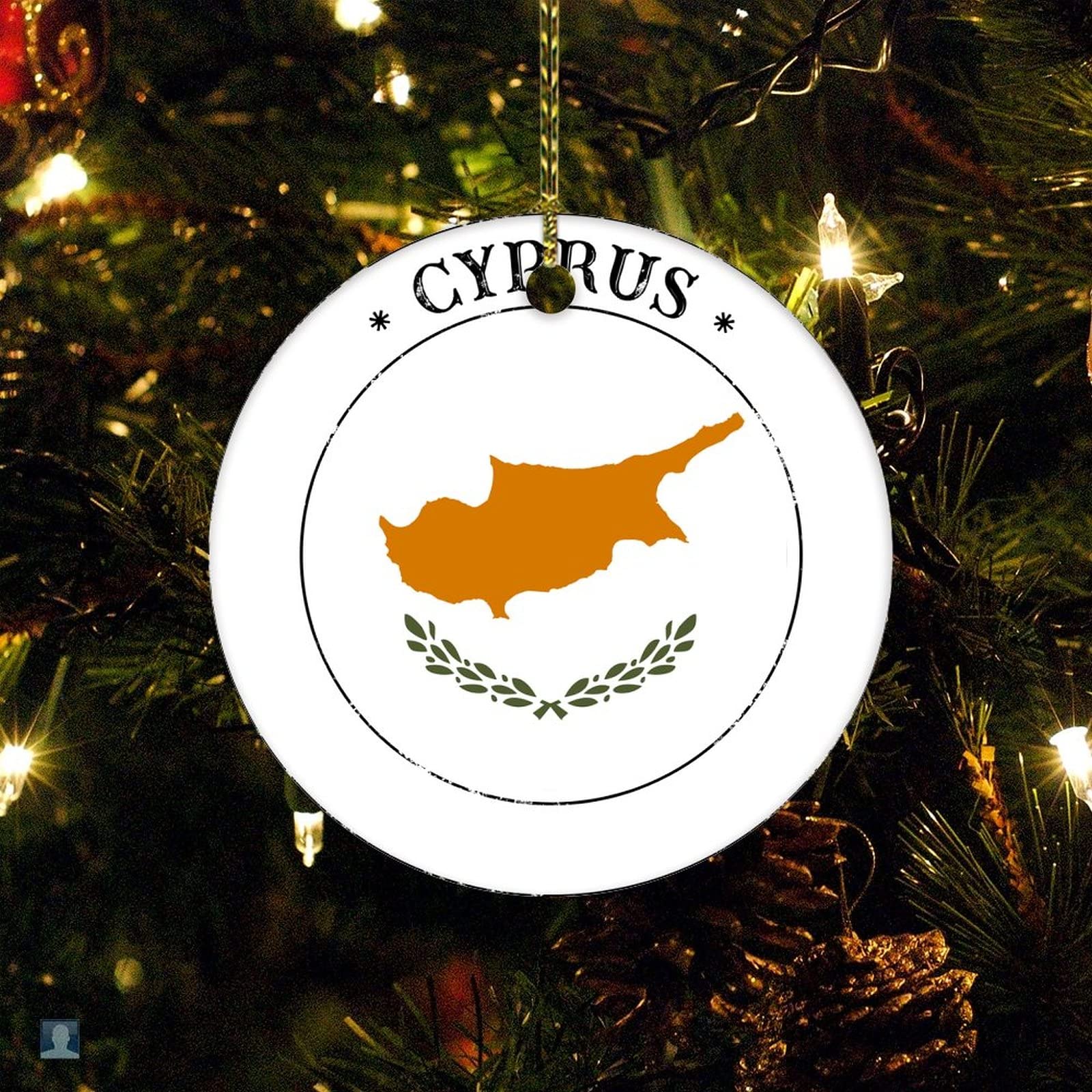 White National Flag Cyprus Flag Ornament Keepsake Holiday Present Ceramic Elegant Hanging Christmas Tree Decorations Ceramic Xmas Hanging Ornaments, Double-Sided Printed