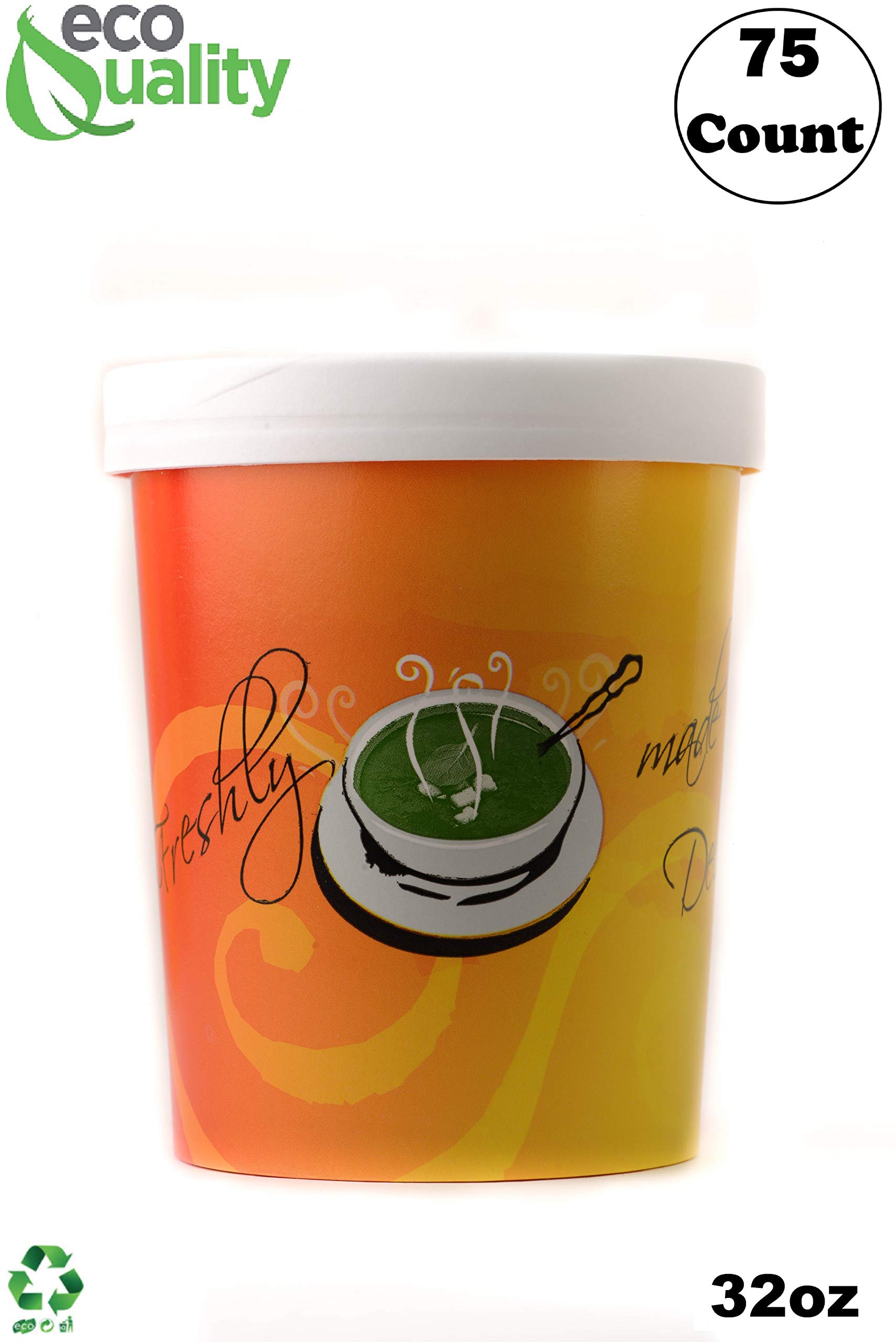Buy [75 Count] 32 oz Disposable Paper Soup Containers with Lids Combo