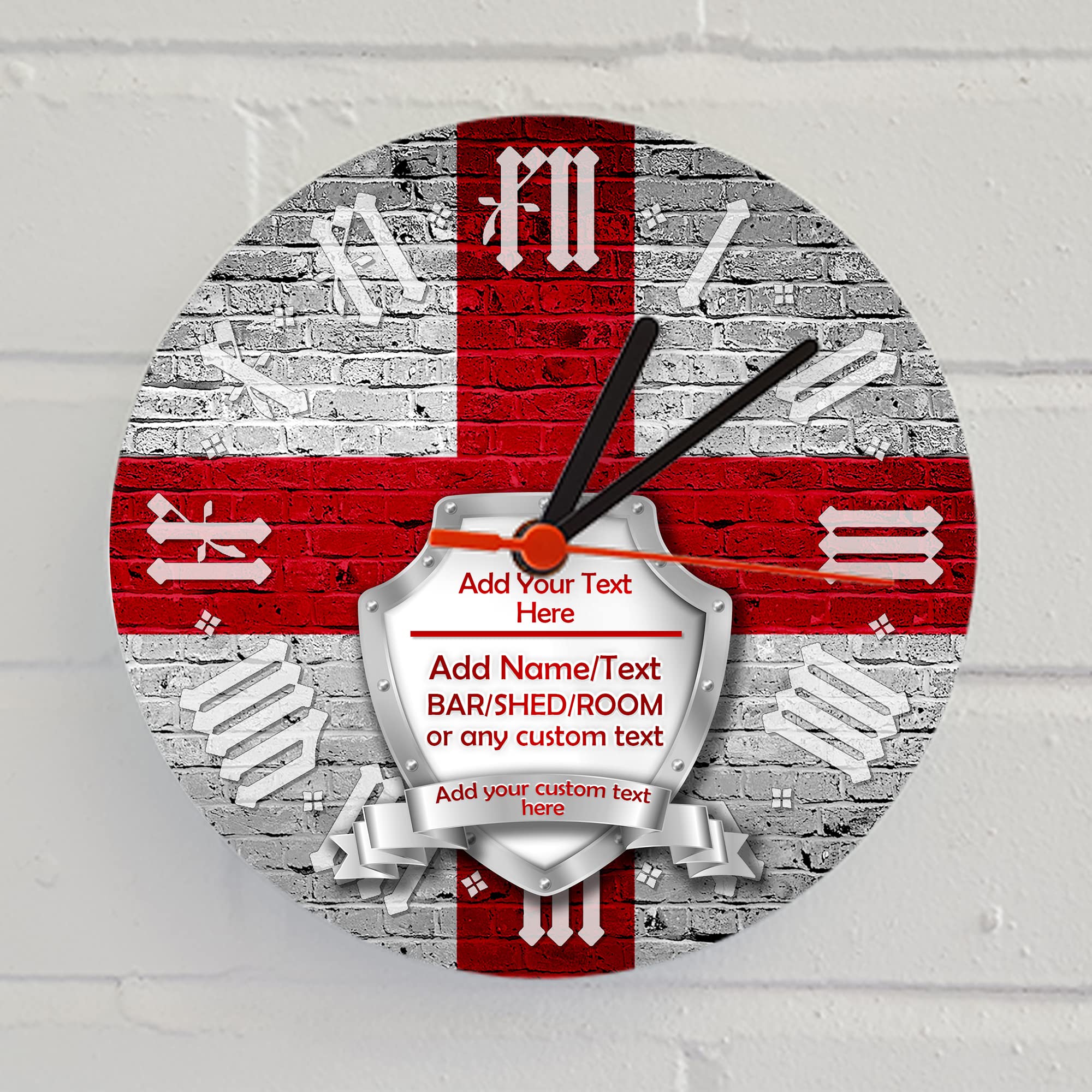 ShopQuality4U Personalised English Shield Round Glass Clock 30cm (11.8")