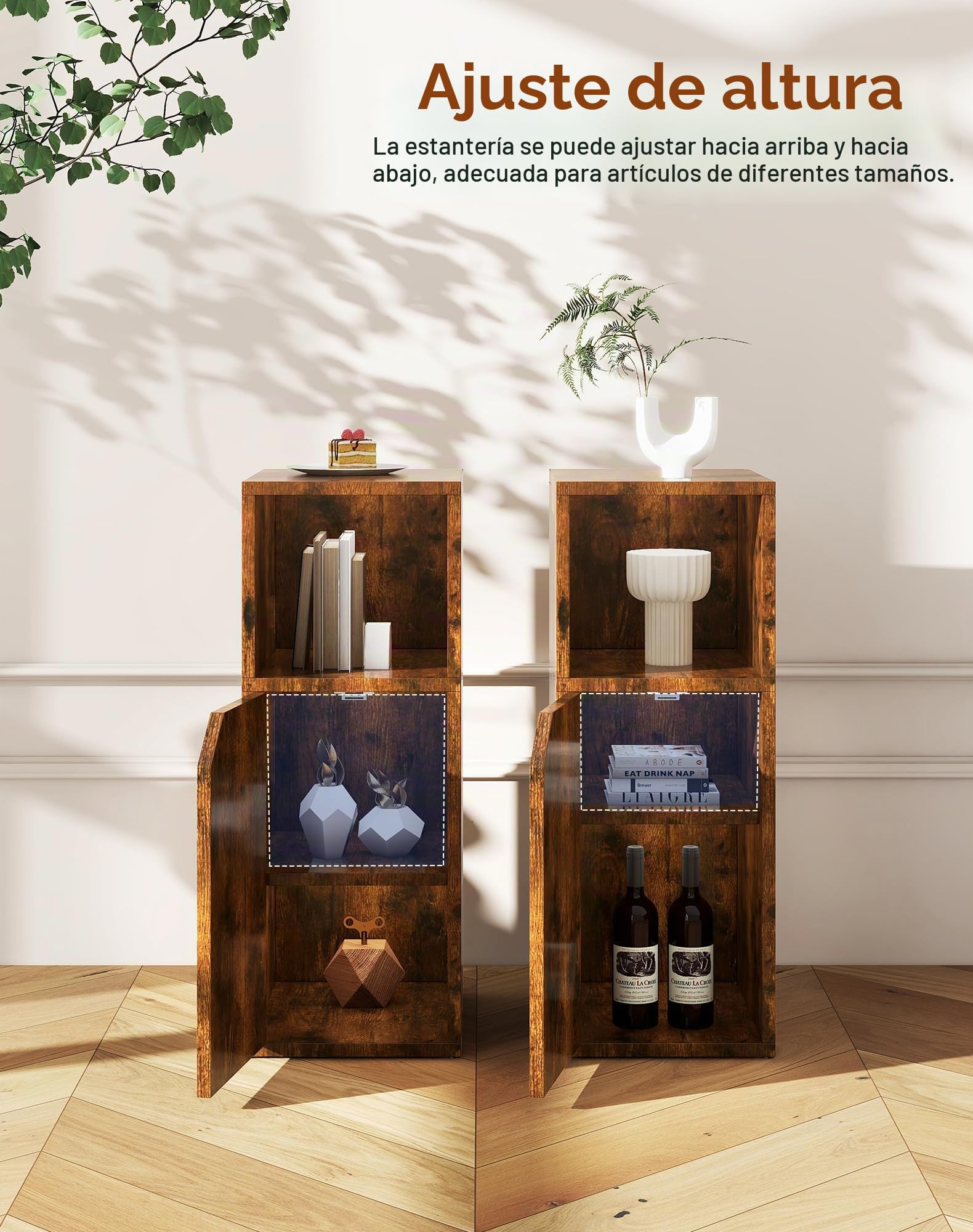 YMYNY Mesita de Noche Estrecha, Juego de 2, Mesa Auxiliar, Mesilla de Noche, Compartimento Abierto, Estante Ajustable, 24 x 29 x 62 cm, de Madera, para Dormitorio, Salón, Marrón Rústica HST016H-2