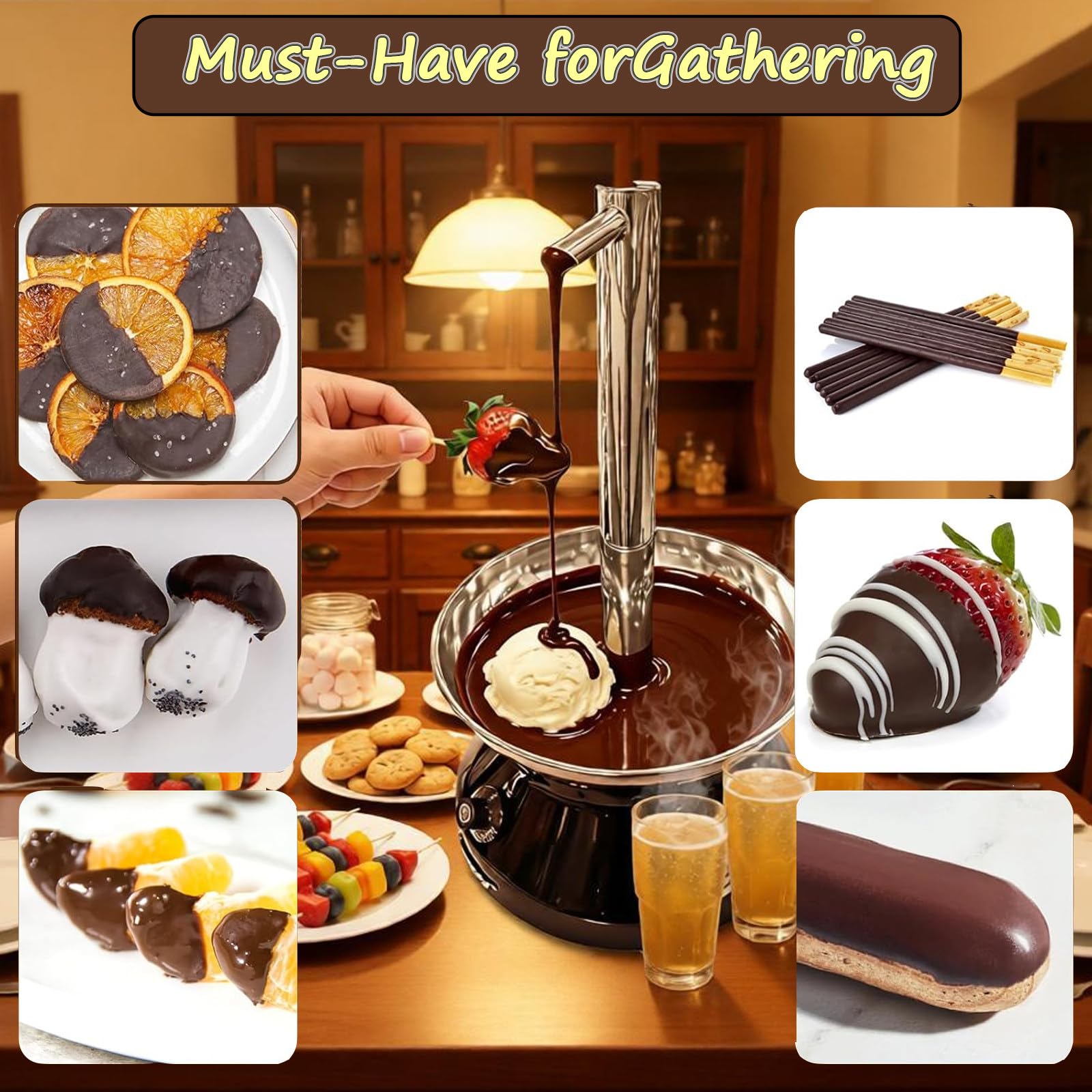 Macchina Professionale per Fondere Il Cioccolato per Fontane Di Cioccolato,Temperatura Da 30 a 110°c,Fontana in Acciaio Inossidabile Da 3000 Ml,Ideale per Bar,Pasticcerie,Dessert Bar Ed Eventi