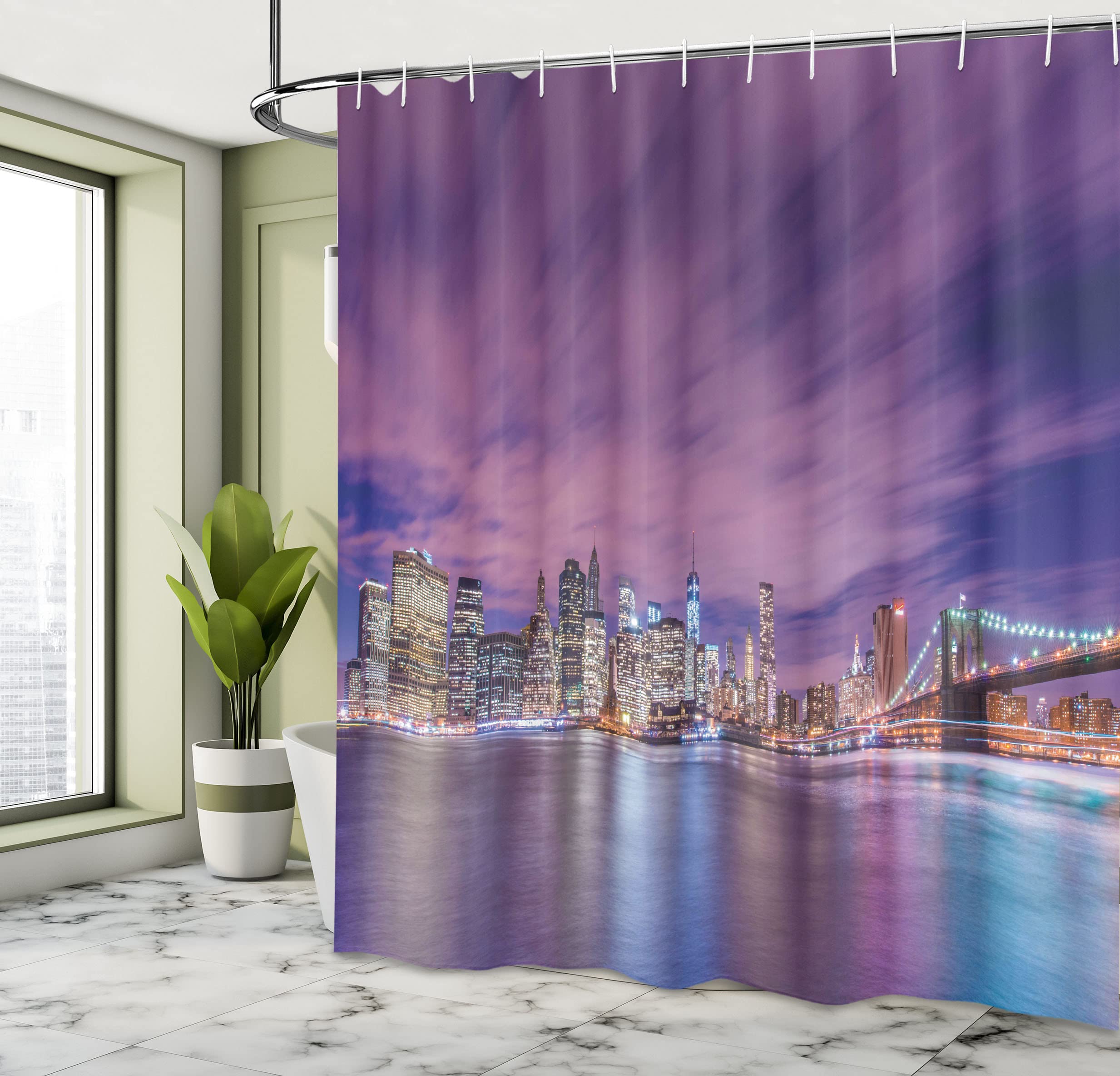 Tenda Doccia Nature By Ambesonne: Paesaggio Lago Stagionale Con Albero, Tessuto Multicolore 69x70, Set Con Ganci