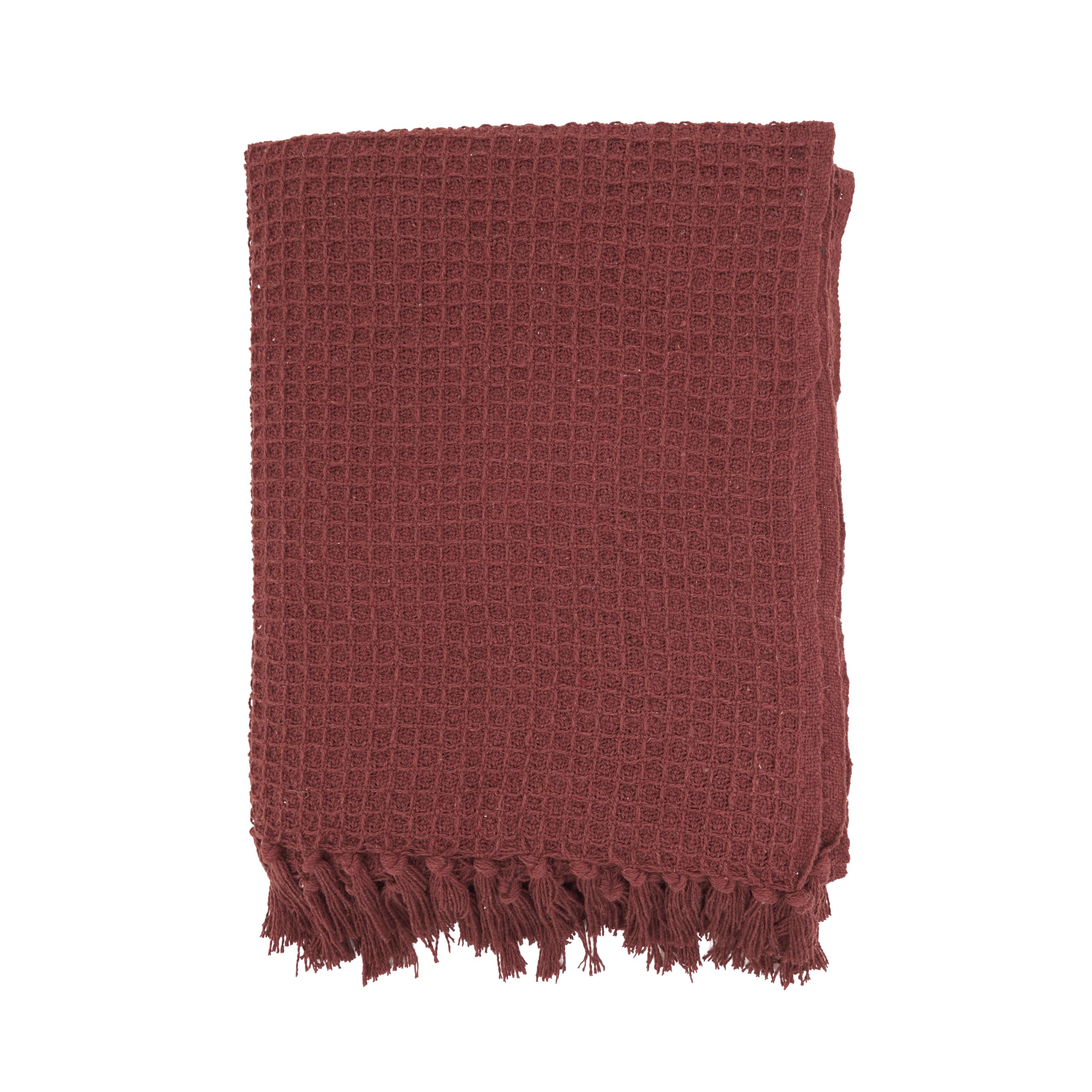 SARO LIFESTYLE Waffle Weave Cotton Throw Blanket with Tassels - Soft Textured Fringe Throw for Cozy Everyday Home Décor, 50"x60", Brick