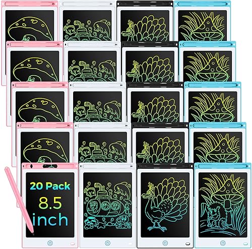 Paquete de 20 tableros de escritura LCD para niños, tablero de garabatos de 8.5 pulgadas, colorido, reutilizable, almohadilla de dibujo,