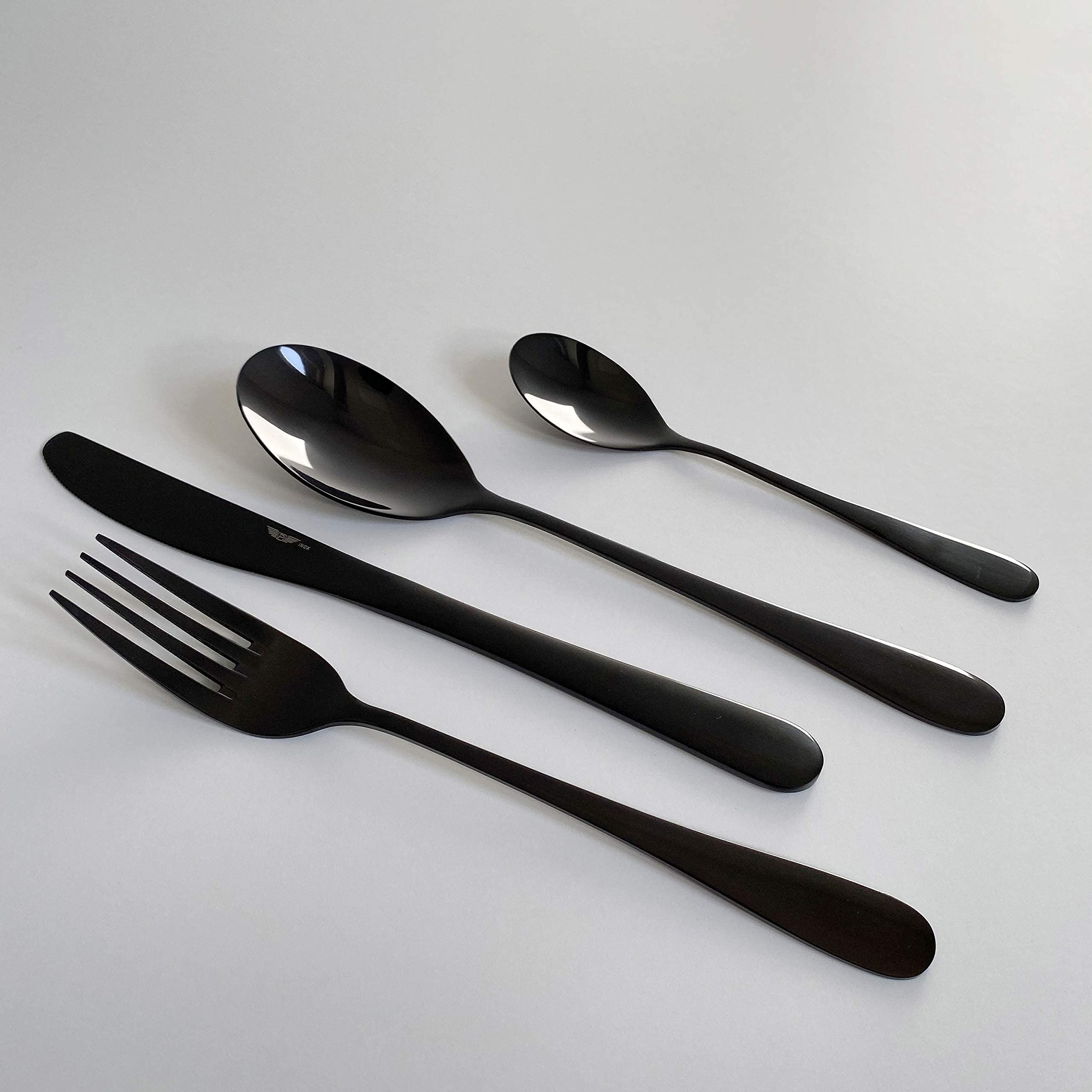 Pintinox Juego de 24 cubiertos Princess de acero inoxidable, color negro, con caja de regalo (6 personas)