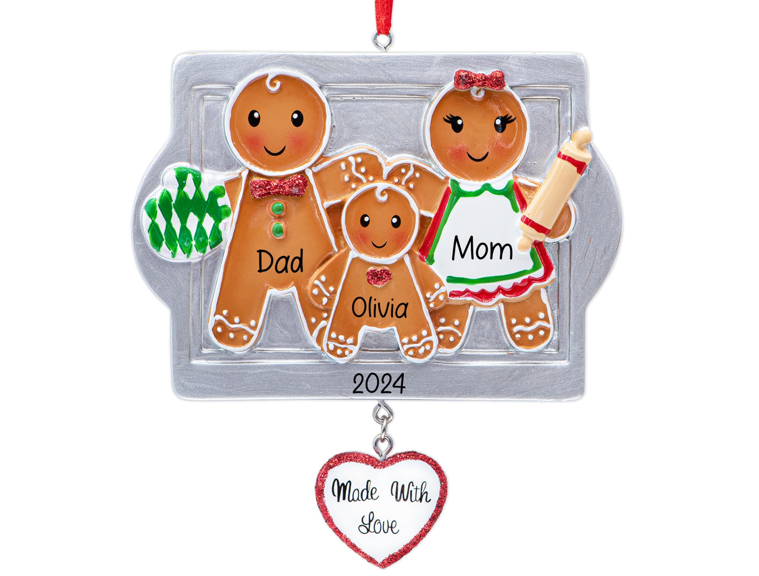 UniqXmas Personalized Made with Love Family of 3 Christmas Ornament 2025 | Gingerbread Cookies for Xmas Tree | New Parents Our First Christmas As Family of Three Keepsake - Custom Name & Year
