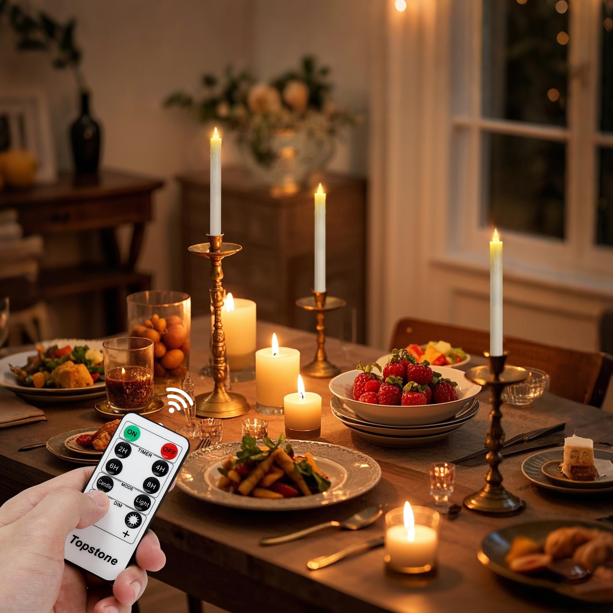 Topstone Velas cónicas con control remoto, velas decorativas sin llama de 9.5 pulgadas, funcionan con pilas con temporizador y función de atenuador, velas cónicas LED sin goteo, juego de 6