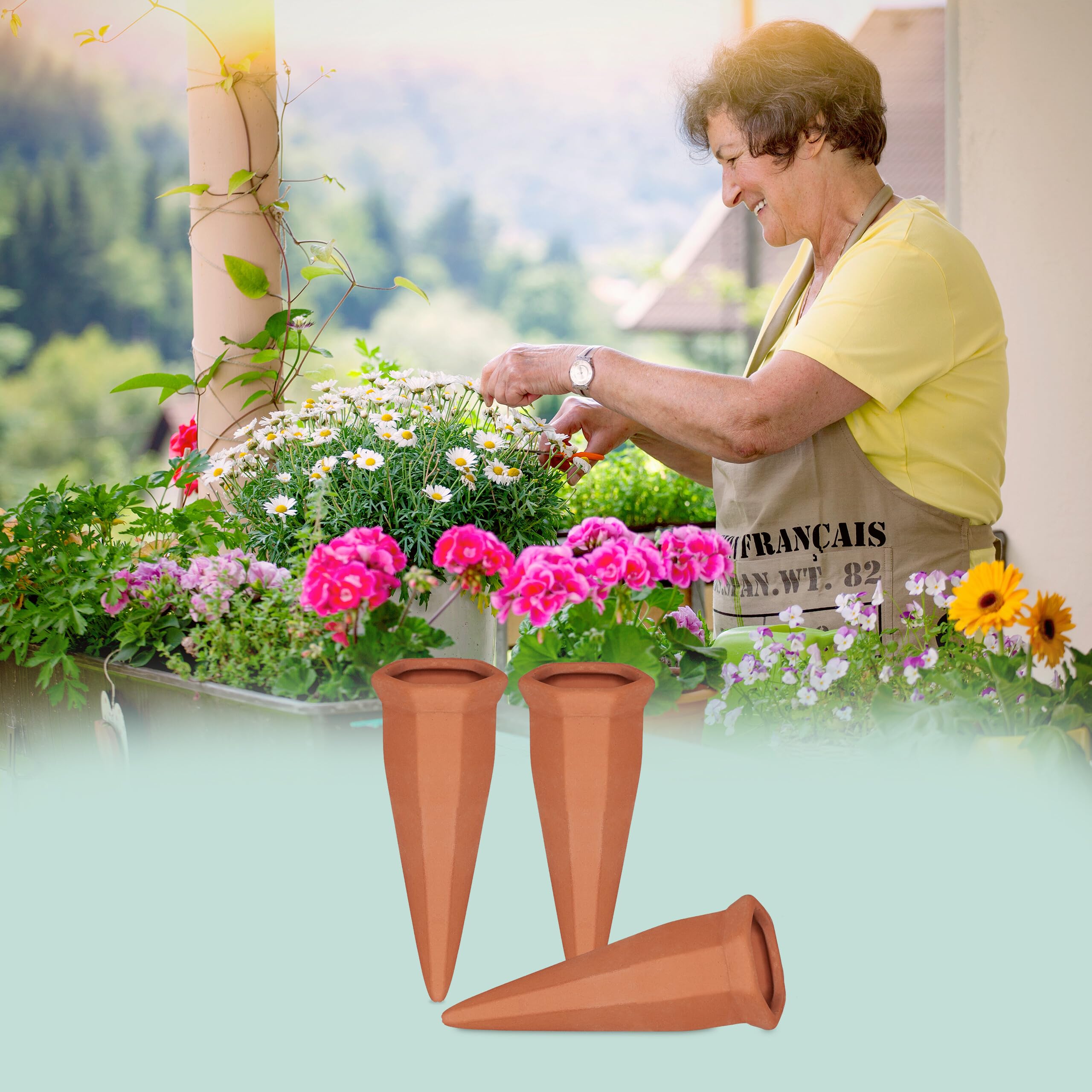 Relaxdays Gliniane kolce do nawadniania, zestaw 14 sztuk, do butelek PET o pojemności 1,5 l, stożki do roślin domowych i doniczek balkonowych, terakota, ceramika, 13 x 5 x 4,5 cm