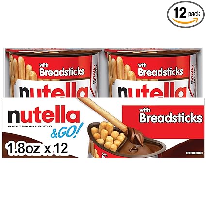 Nutella & GO! Bulk 12 Pack, Hazelnut and Cocoa Spread with Breadsticks, Stocking Stuffers, Snack Cups, 1.8 oz Each