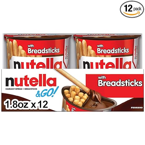 Nutella & GO! Bulk 12 Pack, Hazelnut and Cocoa Spread with Breadsticks, Stocking Stuffers, Snack Cups, 1.8 oz Each