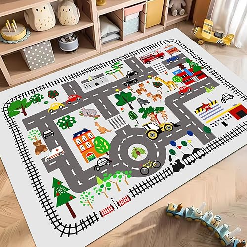 Tapete de juego de automóvil para niños, alfombra para sala de juegos, alfombra de tráfico de ciudad, alfombra de juego para piso, alfombra de juego