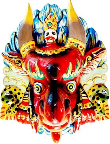 Himalayan Craft Escultura de pared Cheppo tallada a mano en una sola madera, deidad protectora Budismo tibetano antiguo Cheppu, comer serpientes/nag