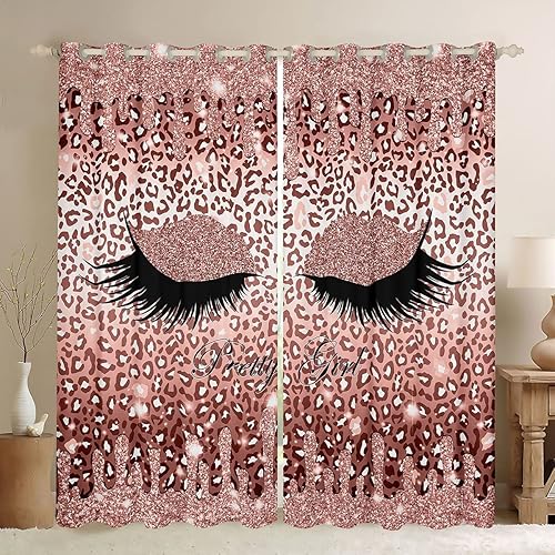 Erosebridal Cortinas de pestañas Claret Ombre Cheetah Blackout Cortinas, cortinas de maquillaje de belleza 84 pulgadas de ancho x 84 pulgadas de
