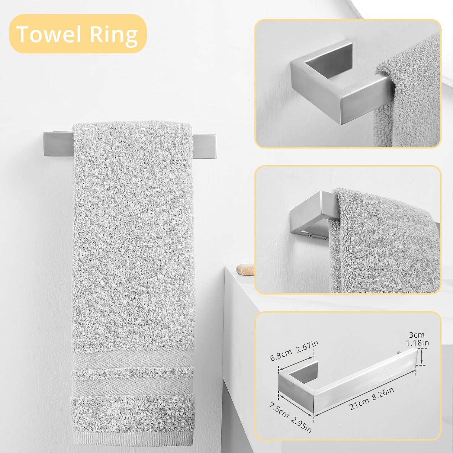 Fapully 23.6-Inch 6 Piece Bathroom Hardware Accessories Set Stainless Steel Wall Mounted Brushed Nickel Include Towel Bar,Hand Towel Holder,Toilet Paper Holder,Robe Towel Hook,Coat Hook,Towel bar Set : Tools & Home Improvement