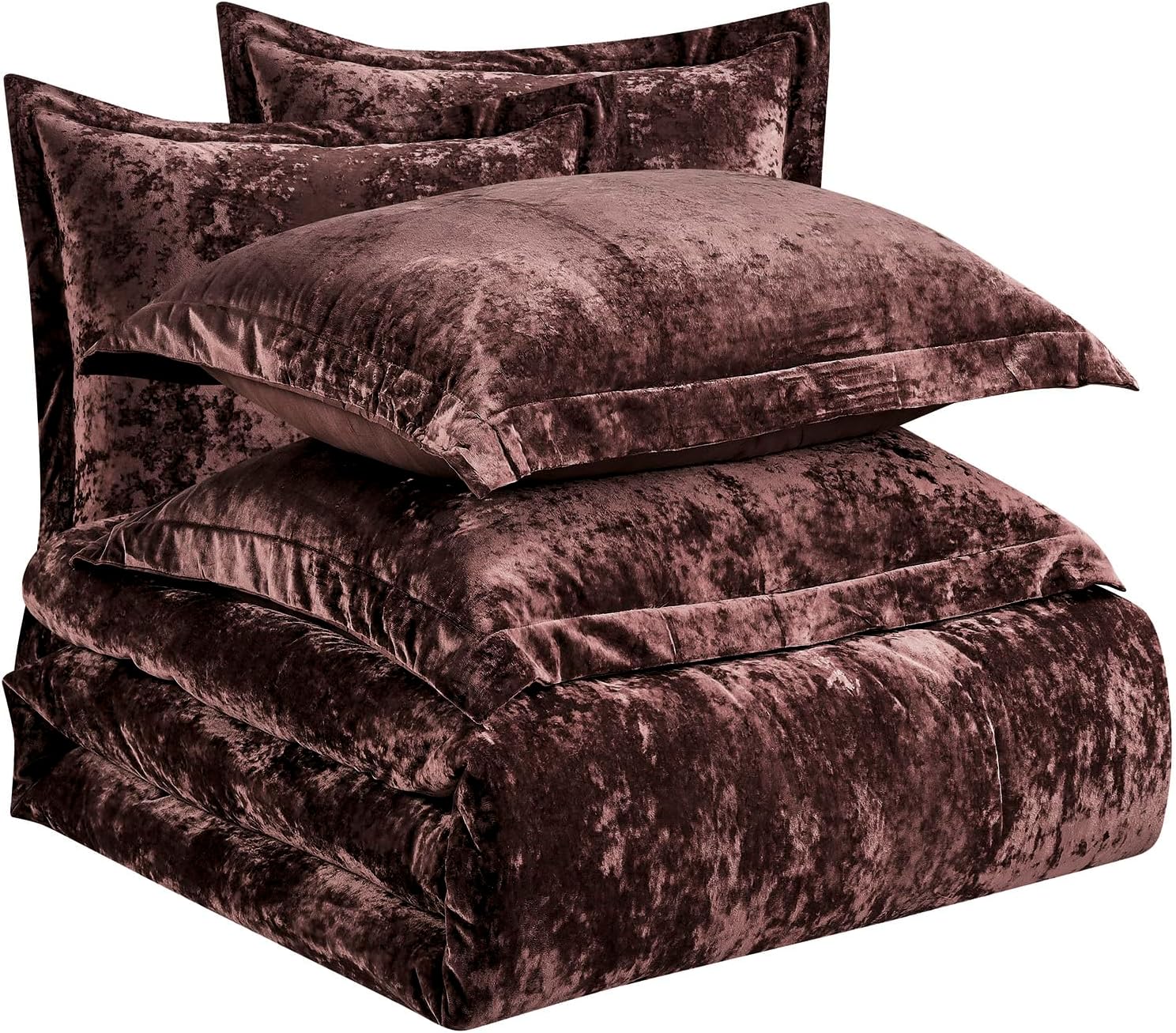 Fredsure Distressed Velvet Comforter Set, 5 Pieces Brown King, Distressed Velvet Face and Brushed Microfiber Reverse - Image 6