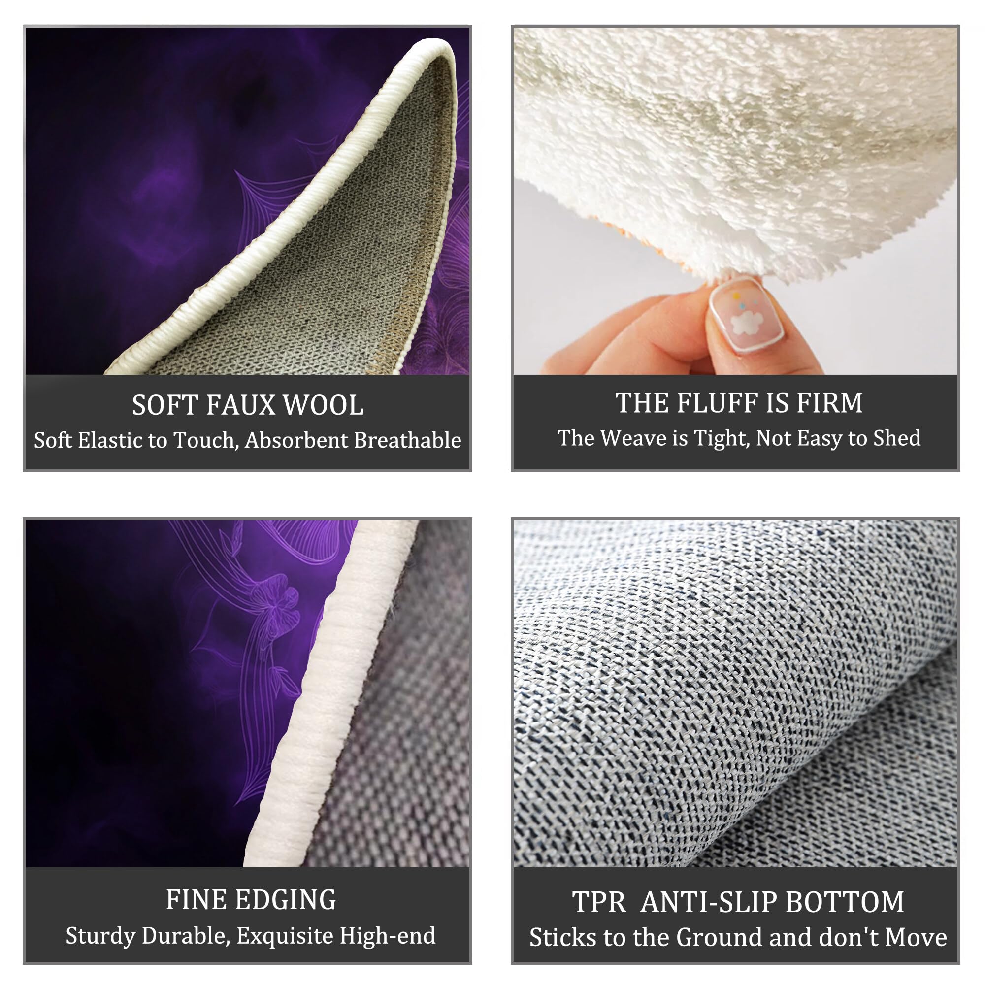 Rond Tapis Salon Violet Moquette 3D Mandala À Paillettes Chambre De Décoration Poil Ras Lavable en Machine Paillasson Plantes Psychédéliques Antidérapant Salle A Manger Chambre Adulte,100Cm