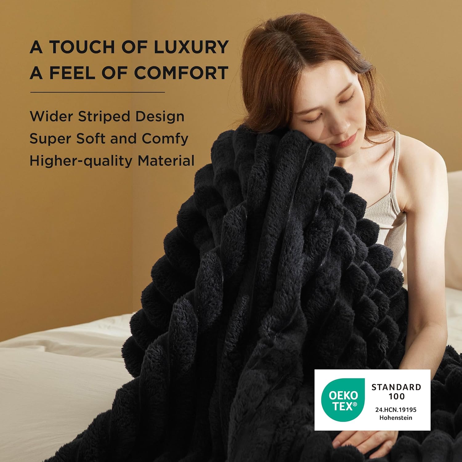 Bedsure Black Throw Blanket for Couch - 350GSM Super GentleSoft Cozy Blankets for Women, Cute Small Fleece Throws for Girls, 50x60 Inches, Wider Striped Design - Image 2