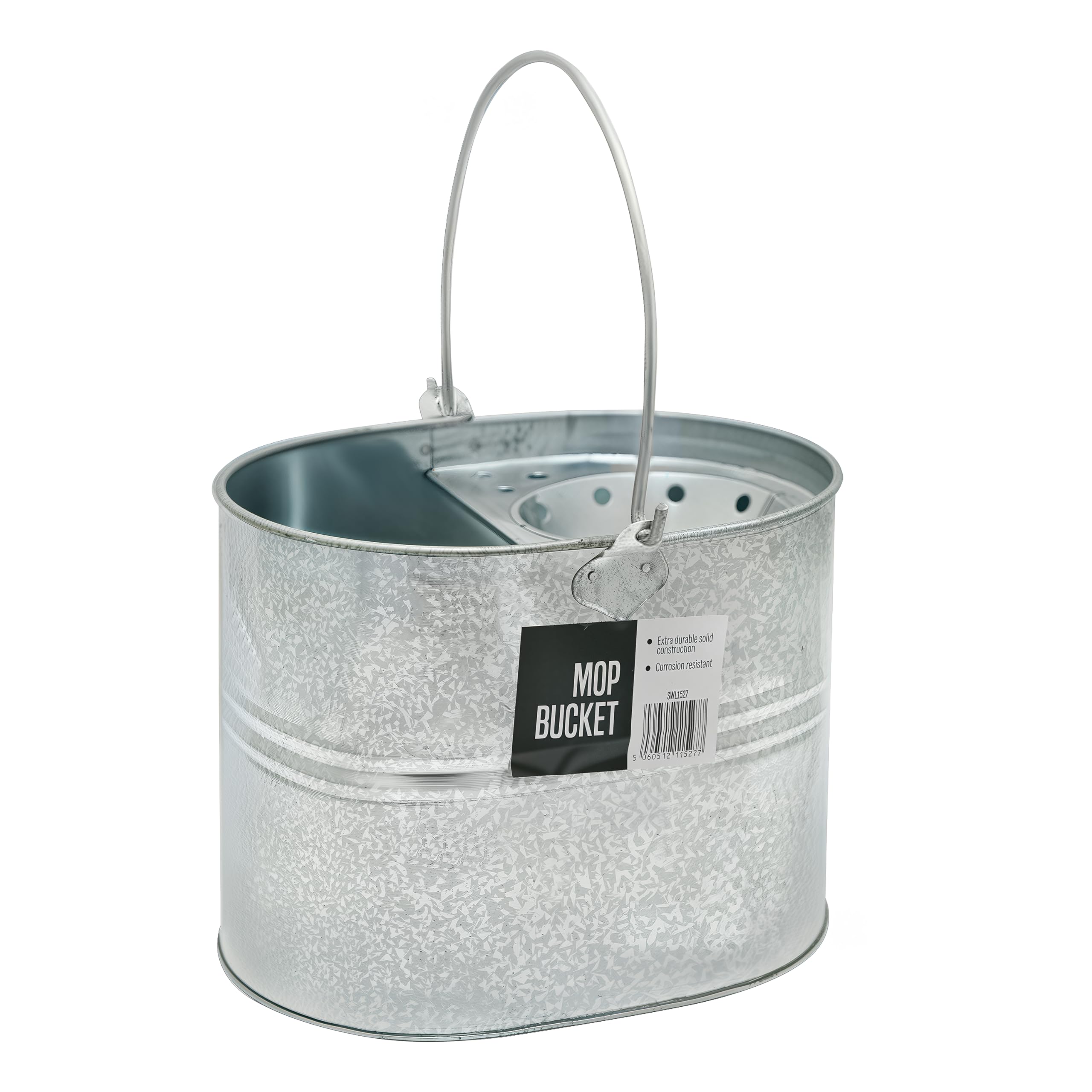13L Heavy Duty Galvanised Steel Mop Bucket with Handle & Strainer | Industrial Metal Cleaning Bucket for Home, Office & Commercial Use | Durable Rust-Resistant 35x26x24 cm Design